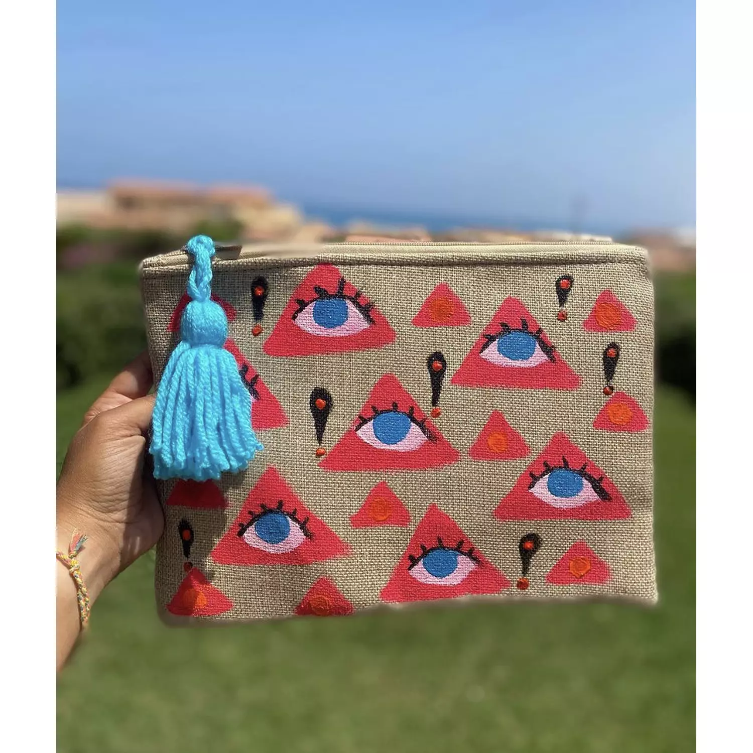 Eye in a Triangle Hand-Painted Burlap Pouch by order 1