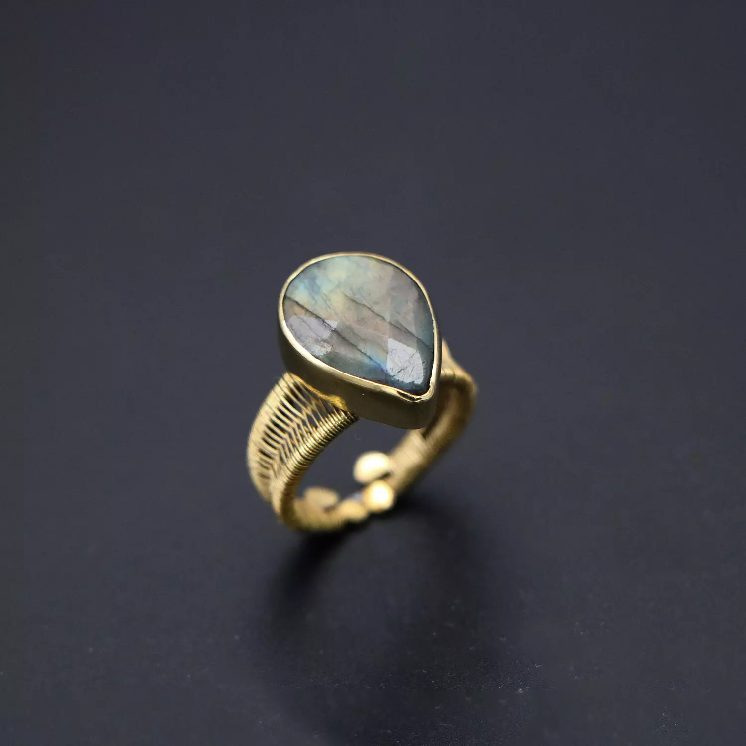 Brass ring with labradorite gemstone. hover image