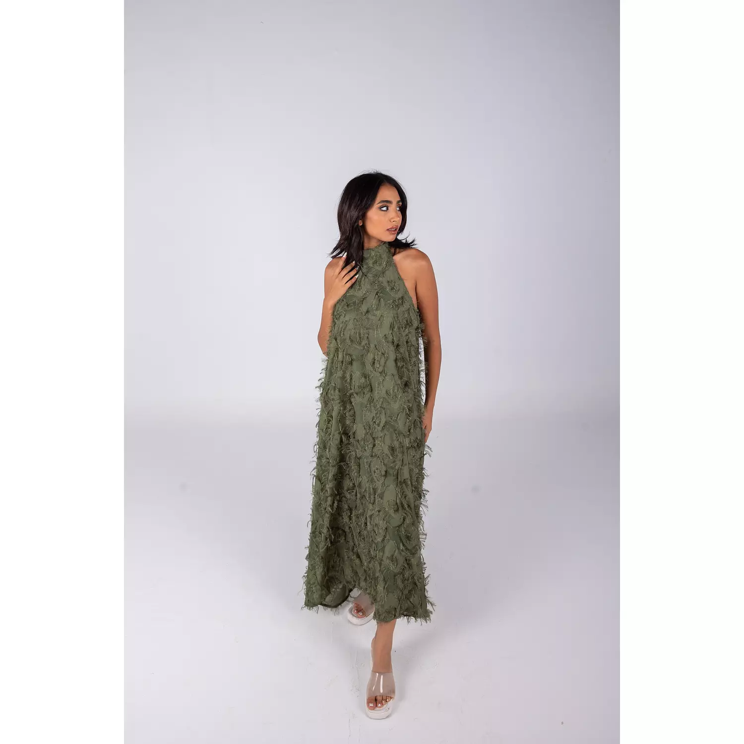 Dark Green Tassels Sleeveless Dress-2nd-img