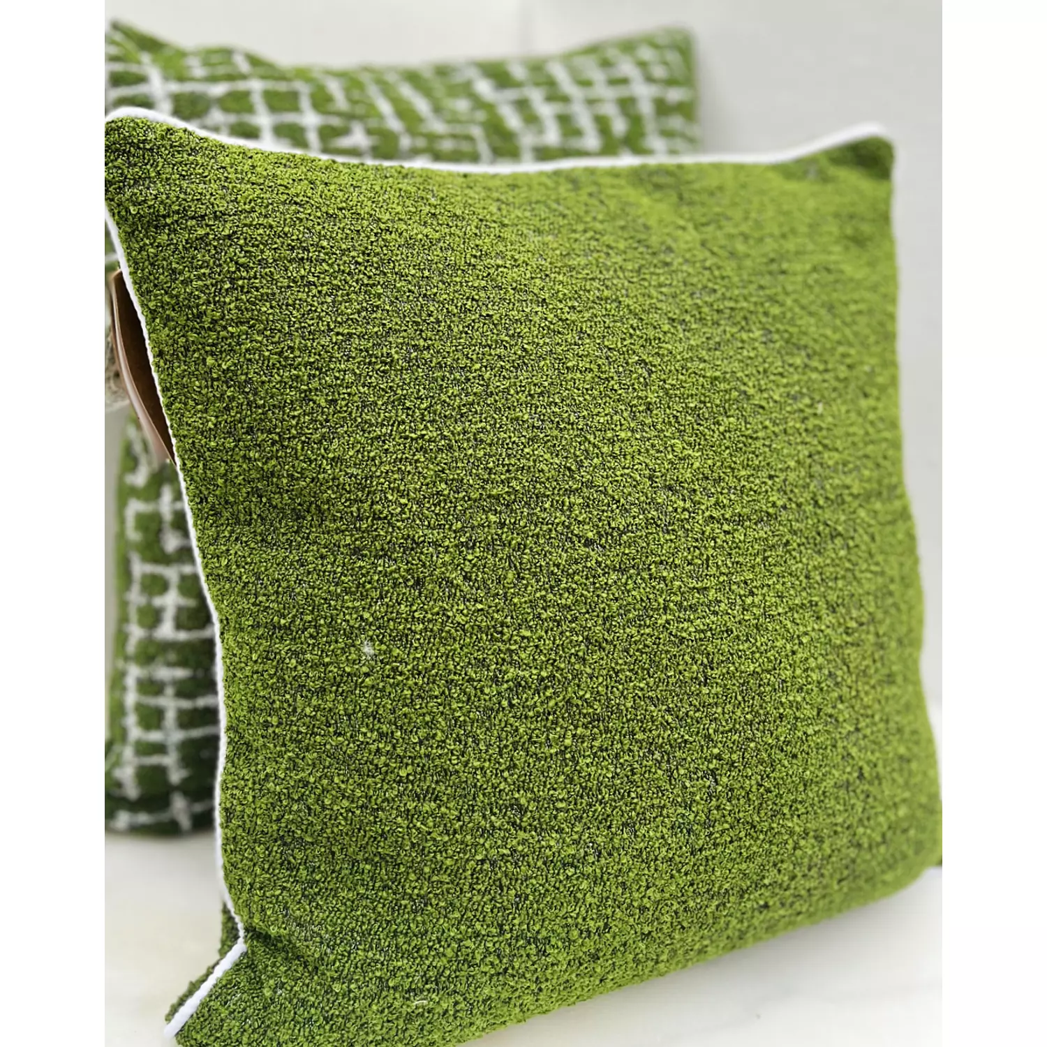 Olive Green Boucle Cotton Cushion. 0