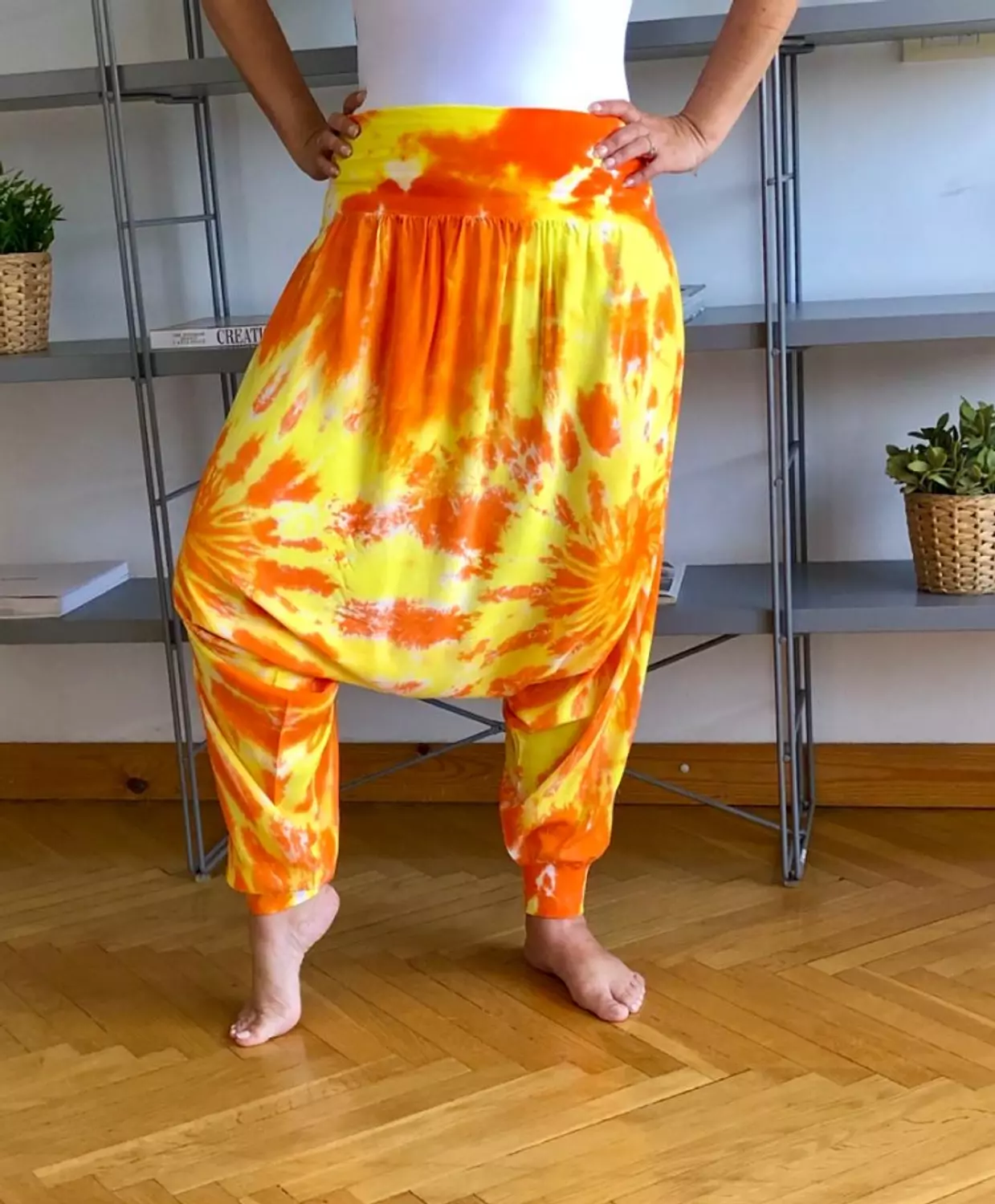 Orange/Yellow Tie Dyed Harem Pants hover image
