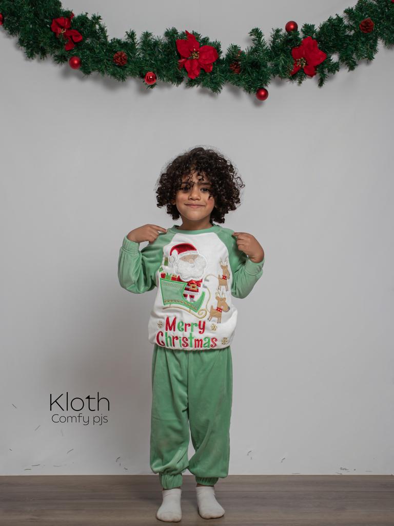 green sleeves  santa christmas pajamas for kids  