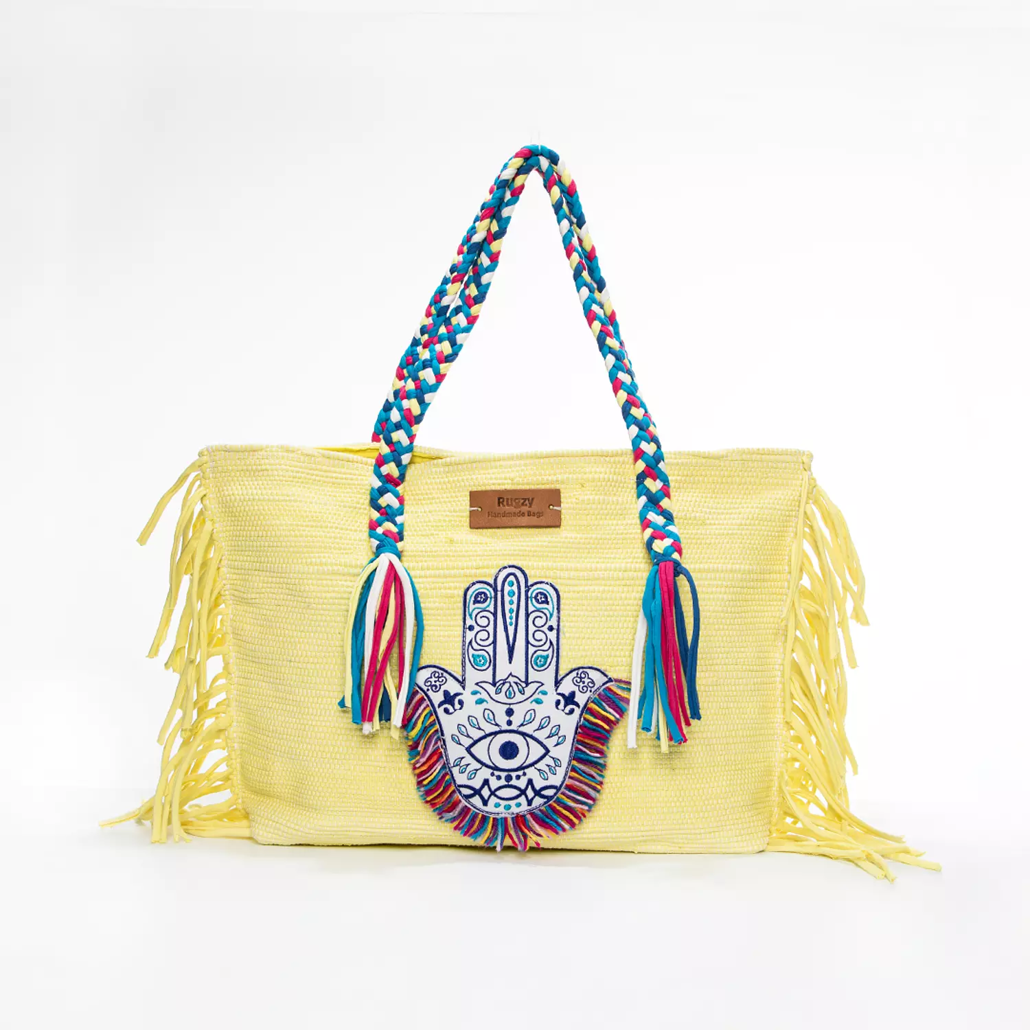 Yellow Tote Bag with Evil Eye Badge 0