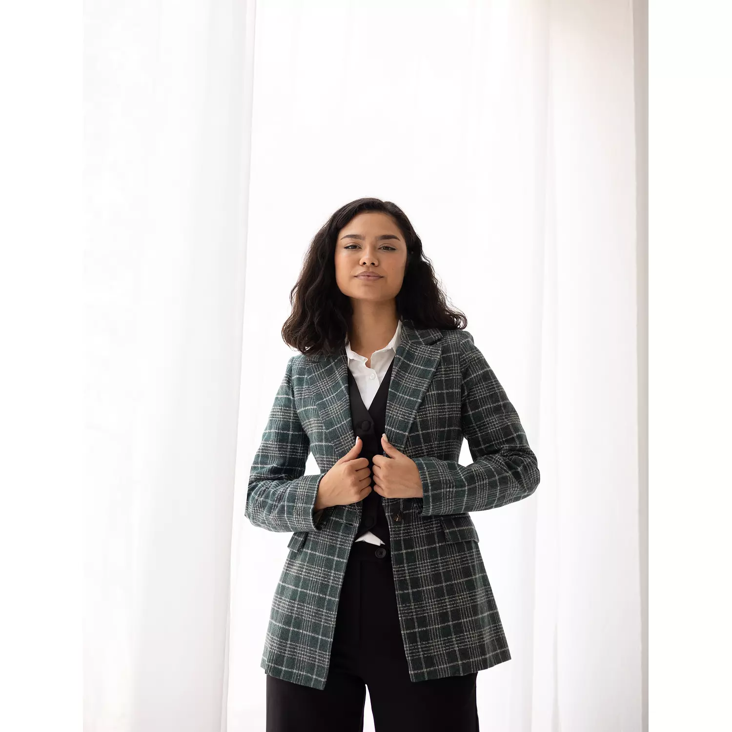 Deep jungle green plaid blazer  8