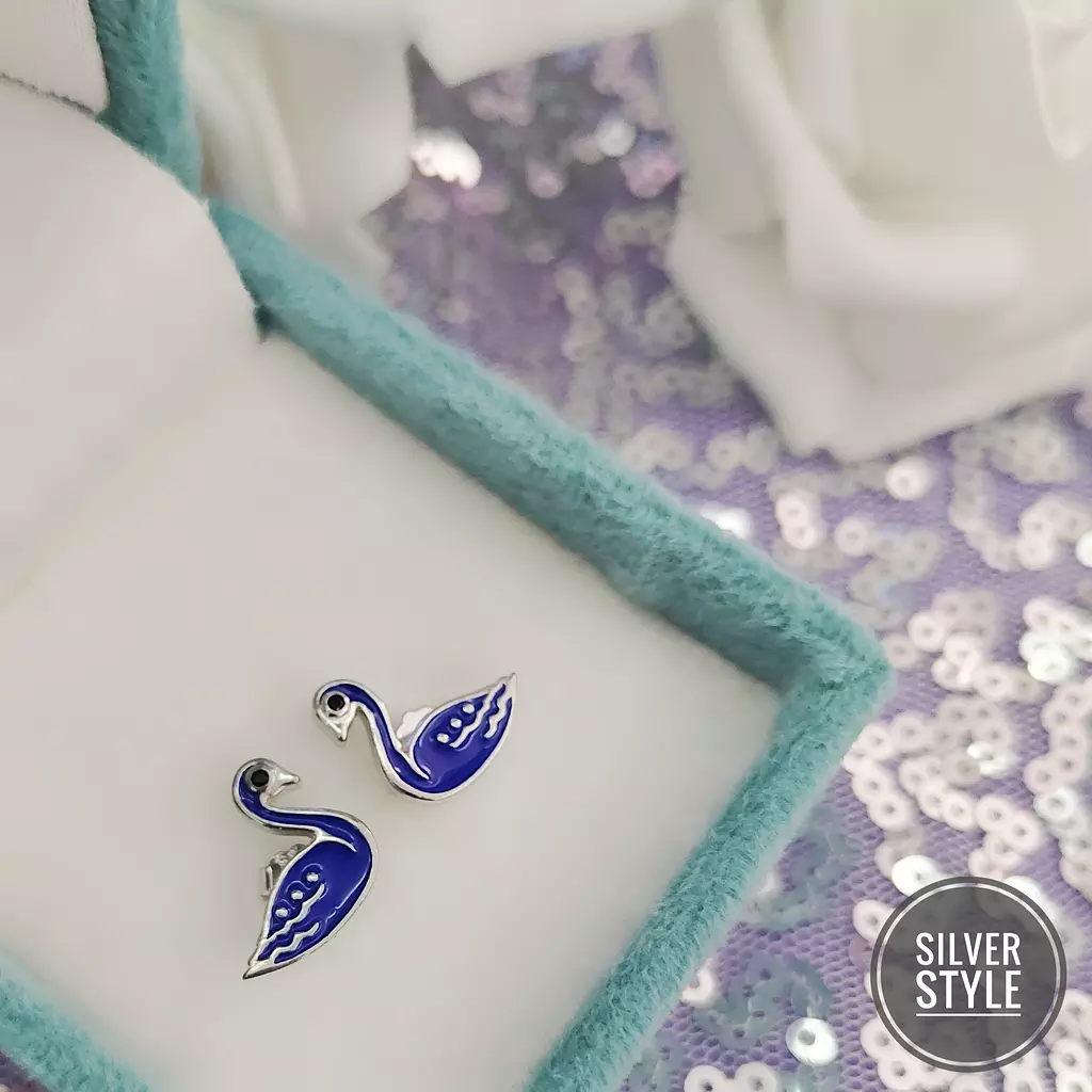 Blue Swan Earrings 