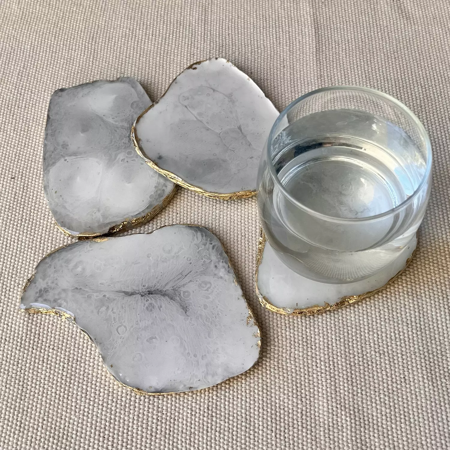 Grey & White agate coasters with Gold Edges 3