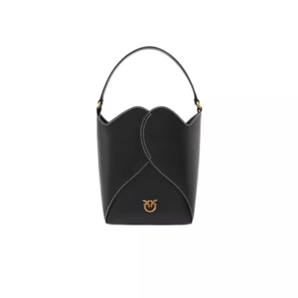 PINKO Women's Black Heart Mini Leather Bucket Bag With Shoulder Strap