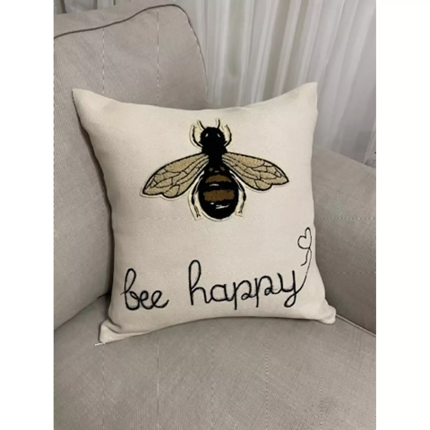 Bee happy embroidered/painted throw pillow 40cm*40cm hover image