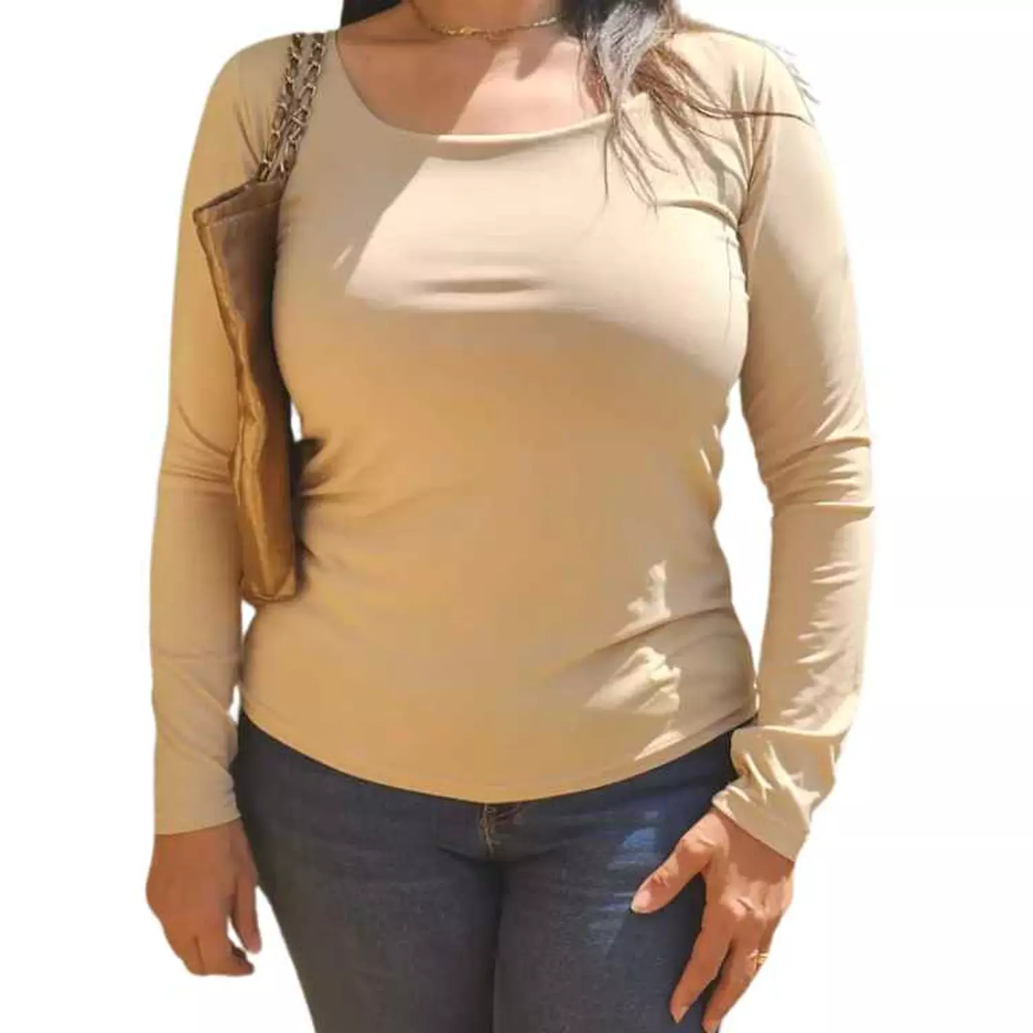 Basic Lycra Sleeve Décolleté  Undershirt - Beige hover image