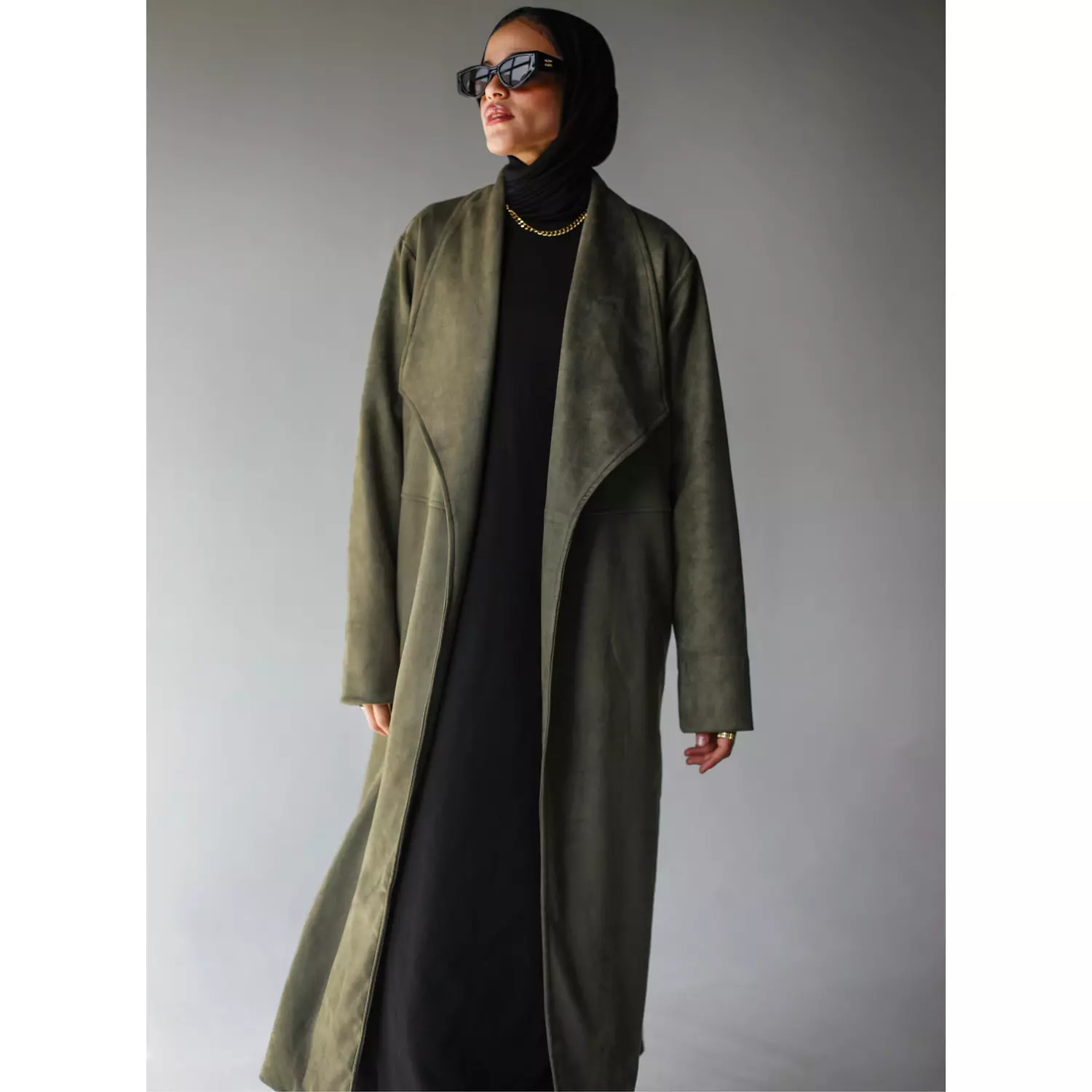 Suede Coat in Olive 1