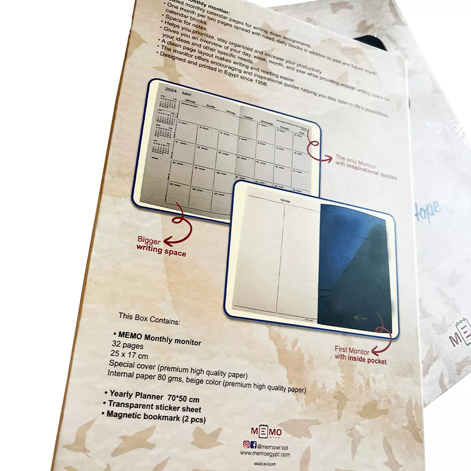  Memo Monthly Monitor 2024. Package  includes  : Monthly monitor ,Yearly Planner - 2 Magnetic bookmarks - 1 Stickers Sheet 5