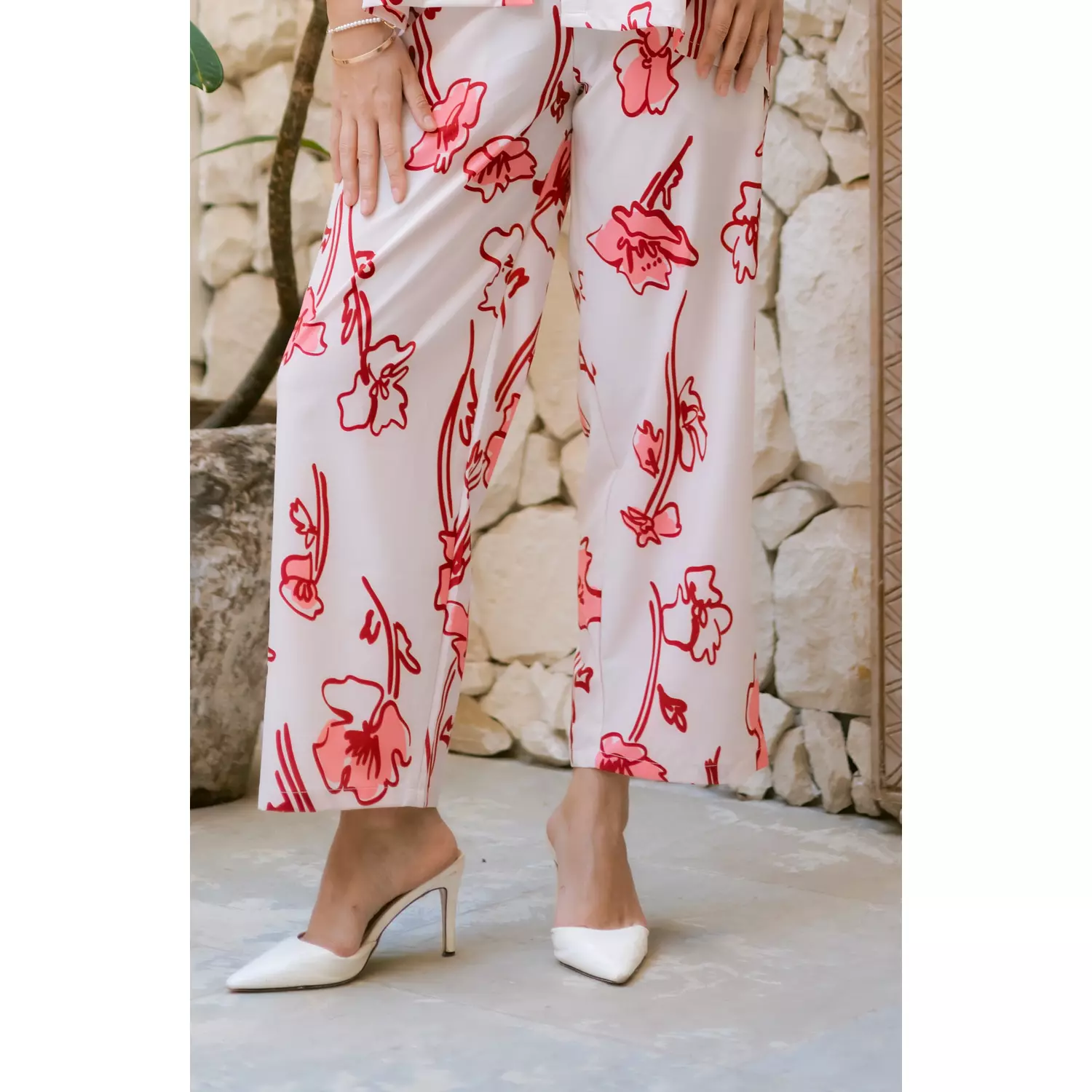 Floral red x white pants hover image