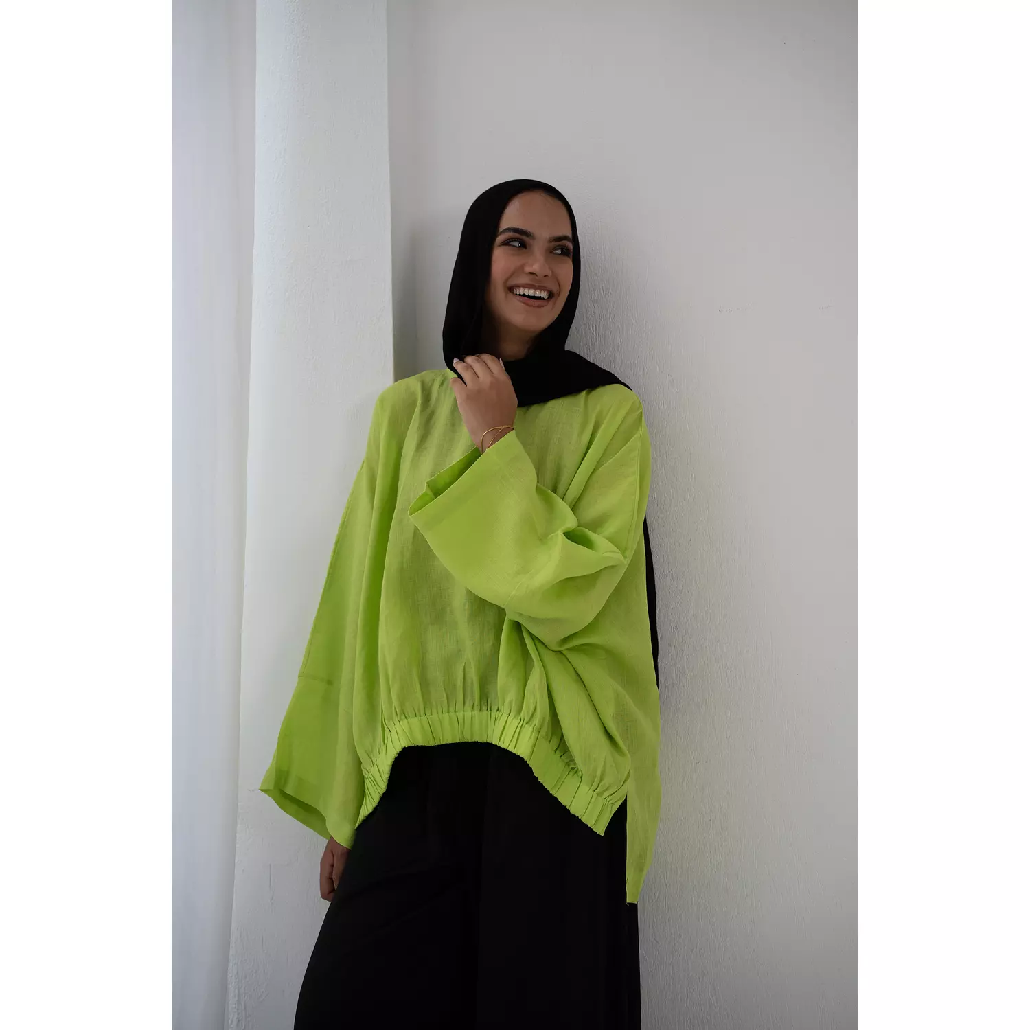 Minimalist linen blouse In lime green  0