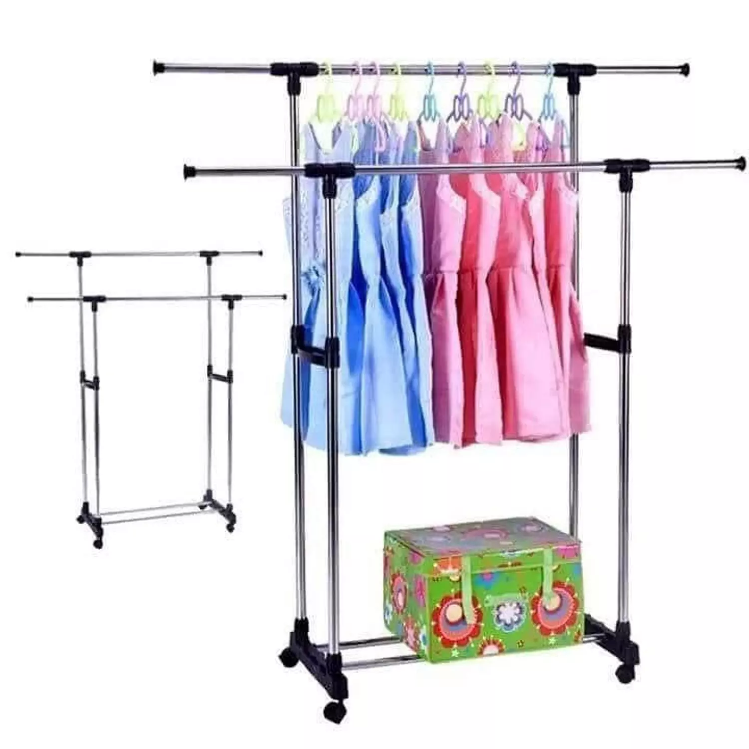 Clothes portable Rack Hanger Extendable Rolling Double pole 6