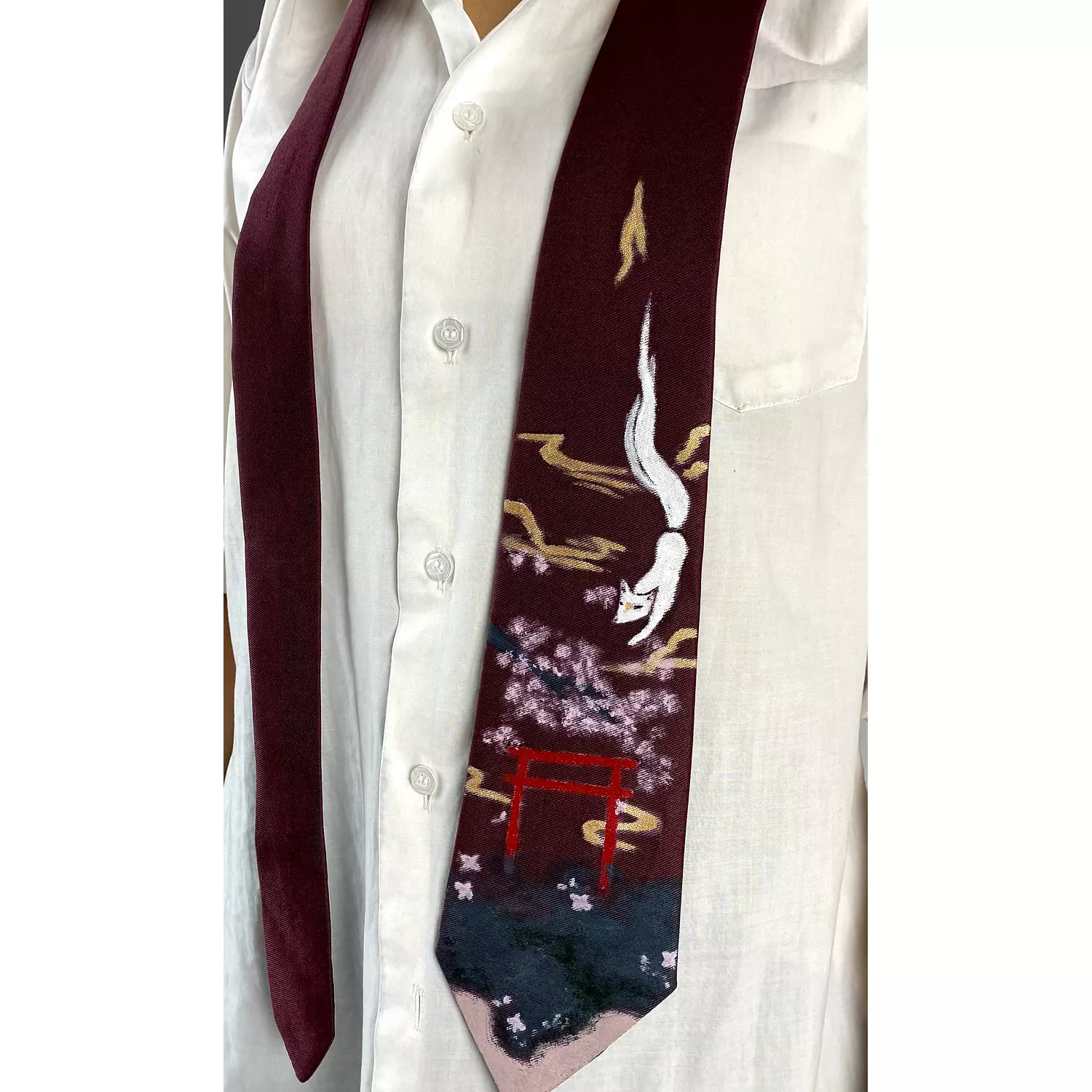 Handpainted burgundy tie  2