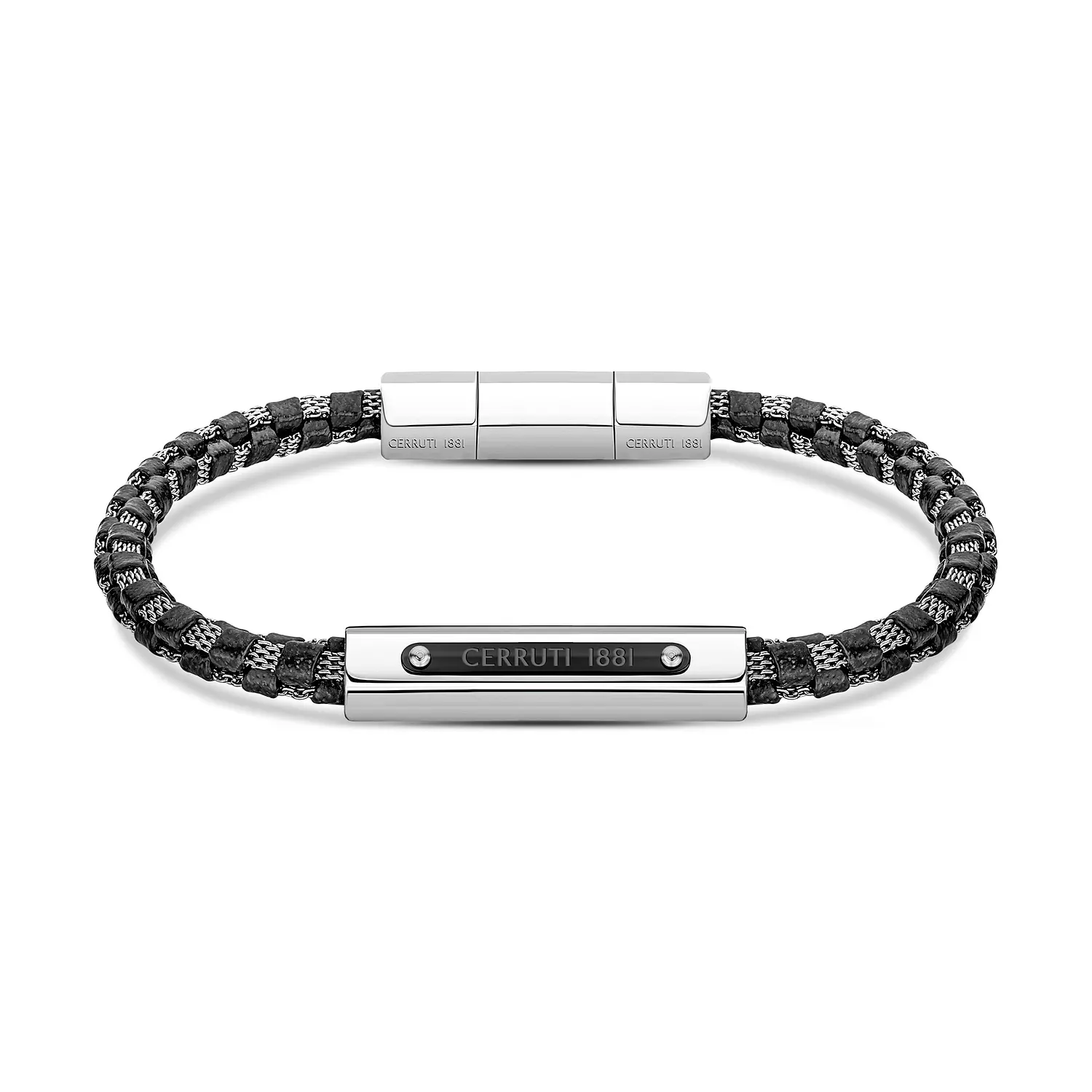 Cerruti 1881 Bracelet For Men Crisp, Stainless Steel & Black Metal, Black Leather Stainless Steel Mesh bracelet hover image