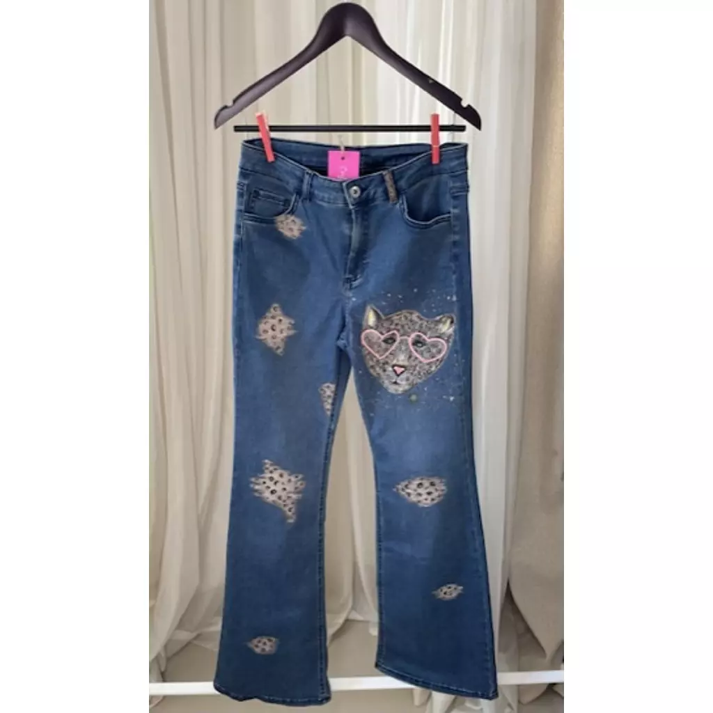 Cheetah rips hand painted denim jeans size 28 