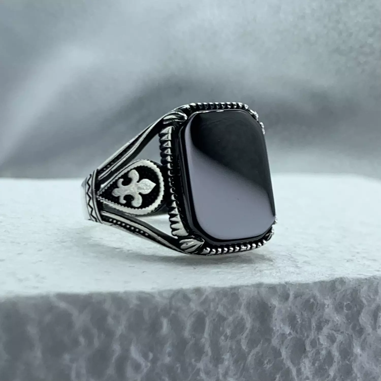 Black stone ring hover image