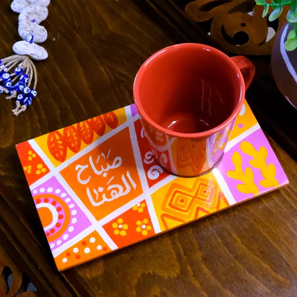 Coaster mug -sun squares orange 