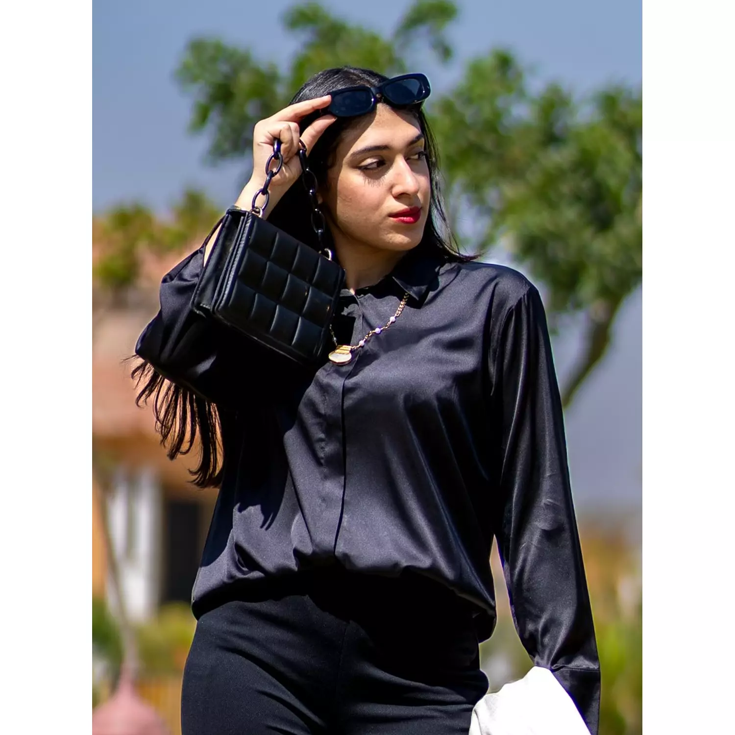 Black satin shirt hover image