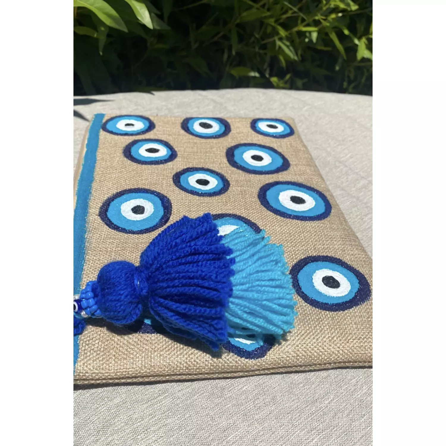 Turkish Eyes HandPainted Burlap Pouch by order  7