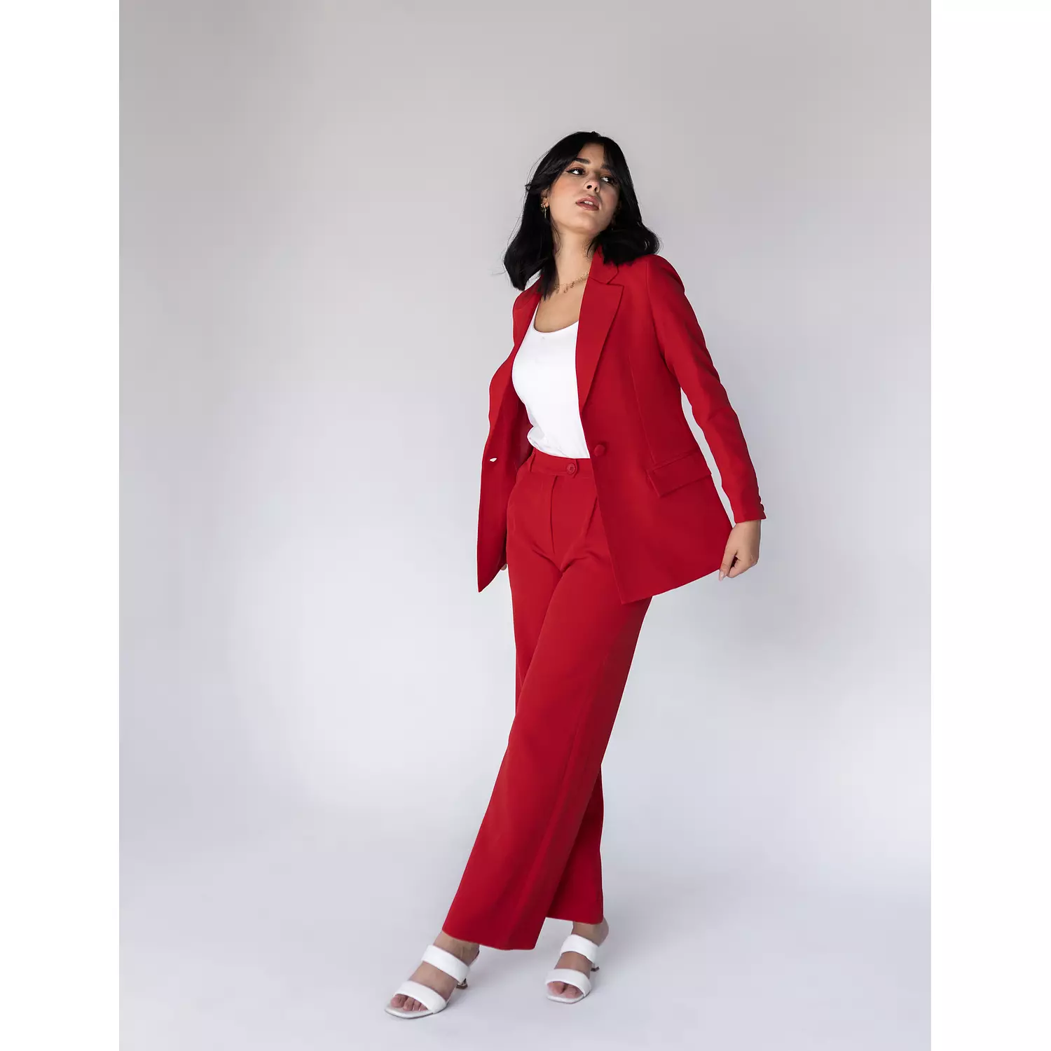 Coral Red Wide-leg Straight Mid Pants 4