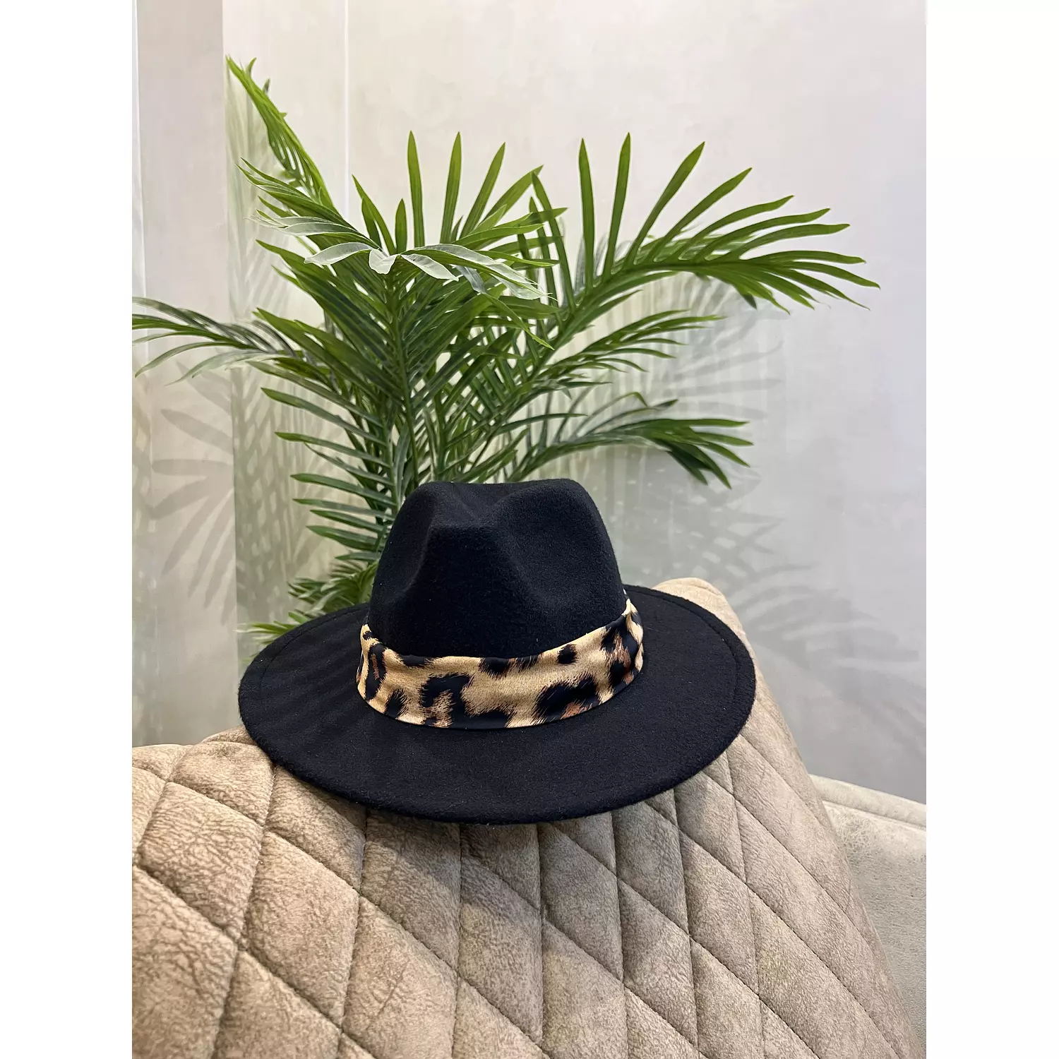 Black Leopard Fedora Hat  0