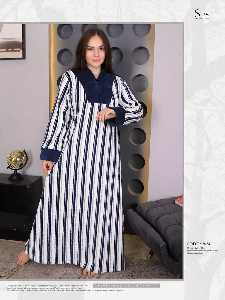 Dark blue striped long nightgown