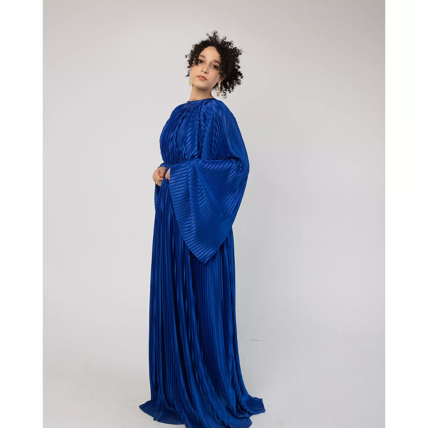 Royal Blue Pleated Satin + Plain Scarf 2