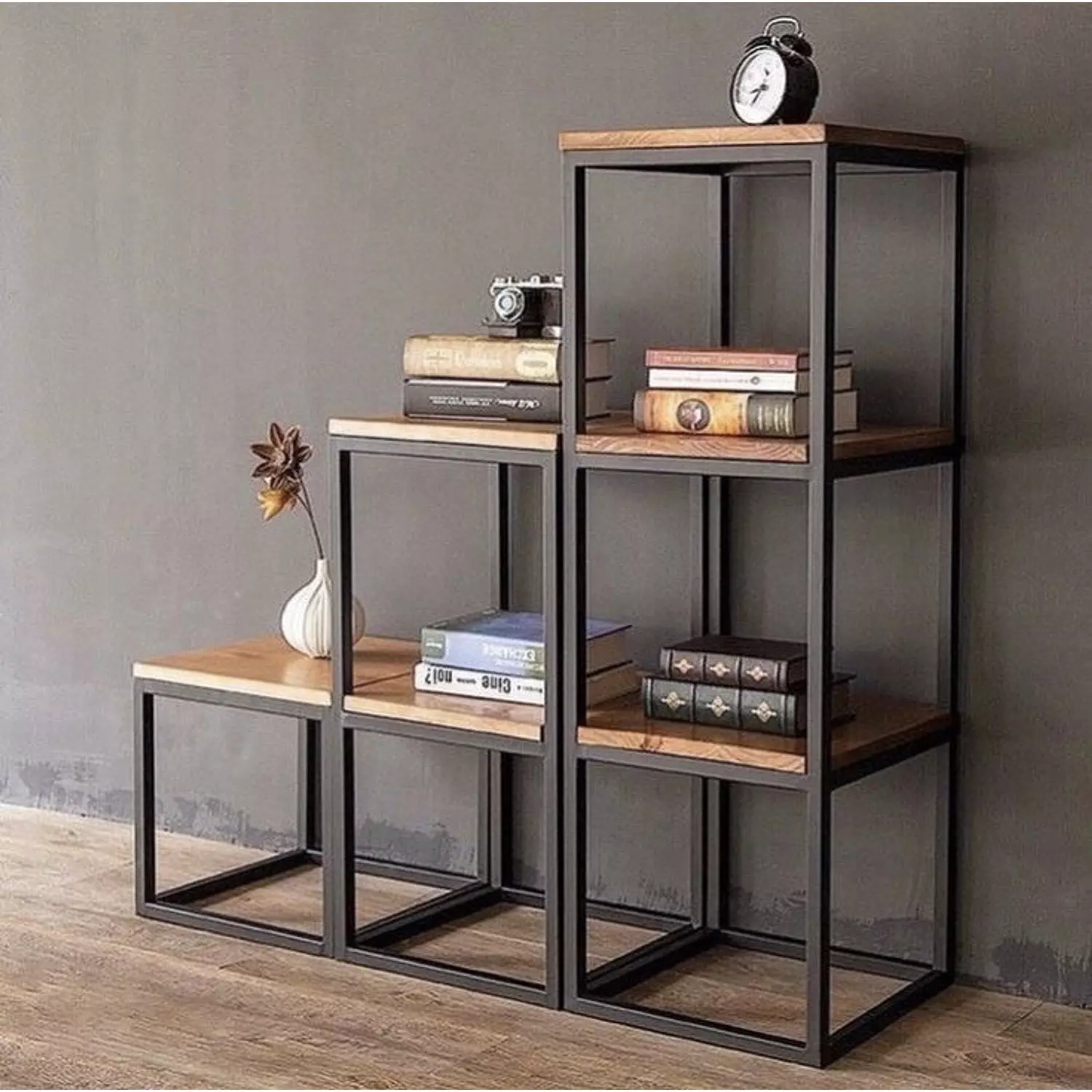 Metal Bookcase& wood shelves hover image