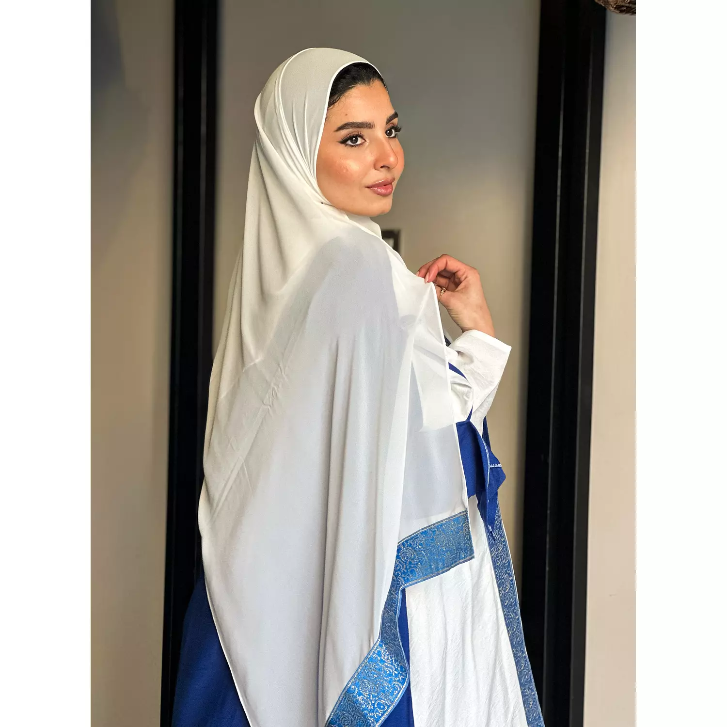 white x blue closed abaya   1