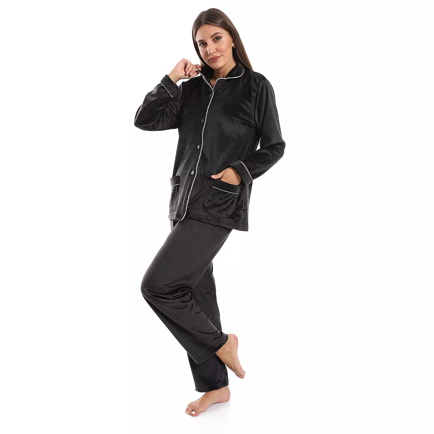 Women Classic Fleece PJ - Black - 2505 - 025  3