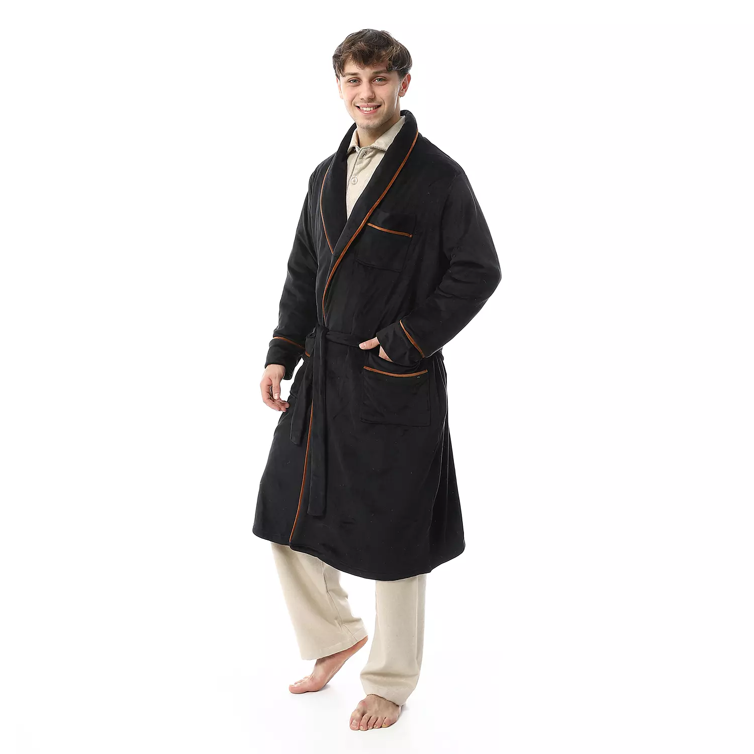 Shorto Men's Robe - Fleece - Black -2675  1