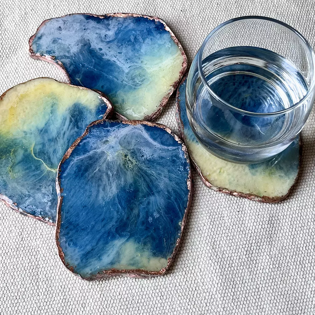 Blue & yellow agate coasters set