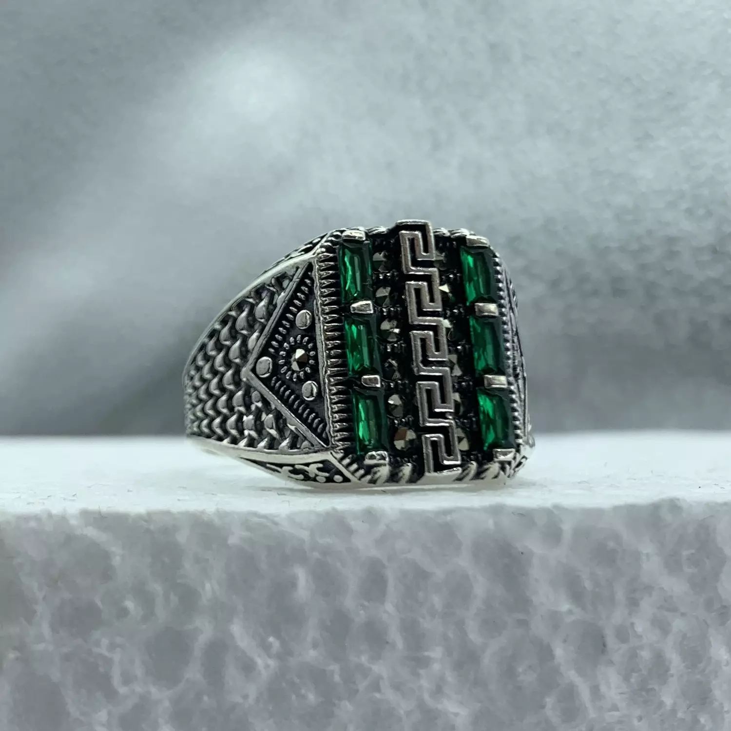 Green stones ring hover image