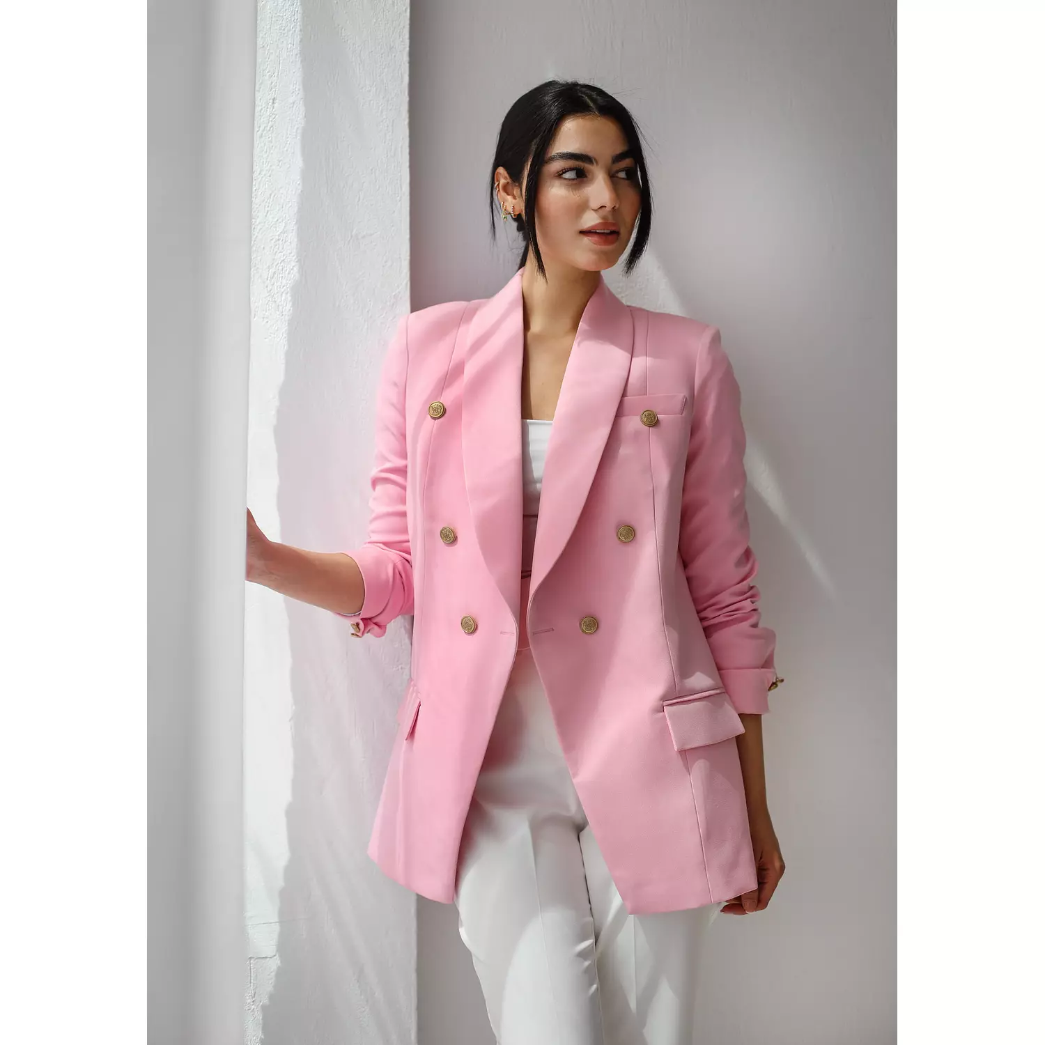 ELITE DOUBLE BREASTED BLAZER ~ BARBIE PINK   1