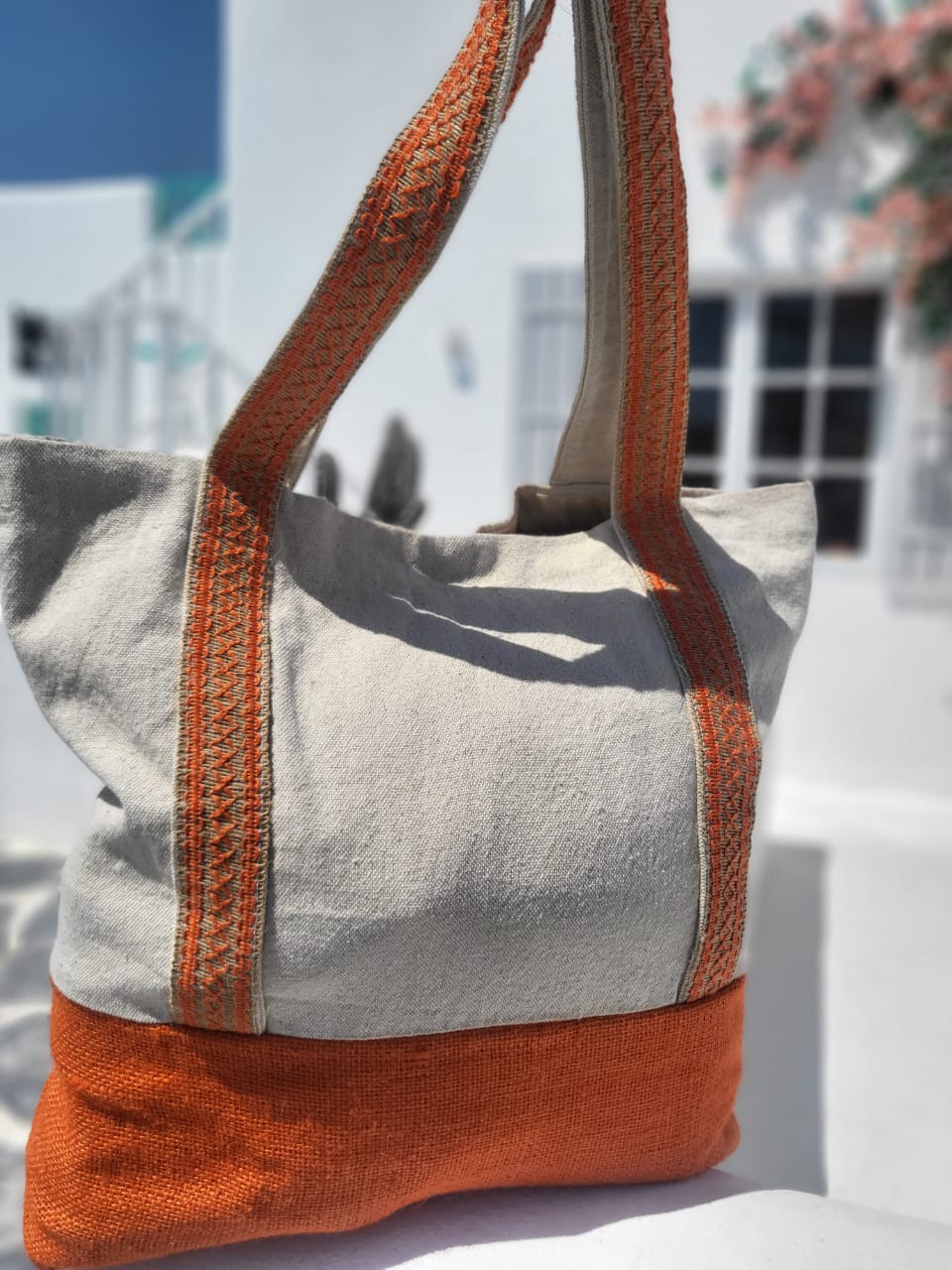 Orange Burlap Beach Bag hover image