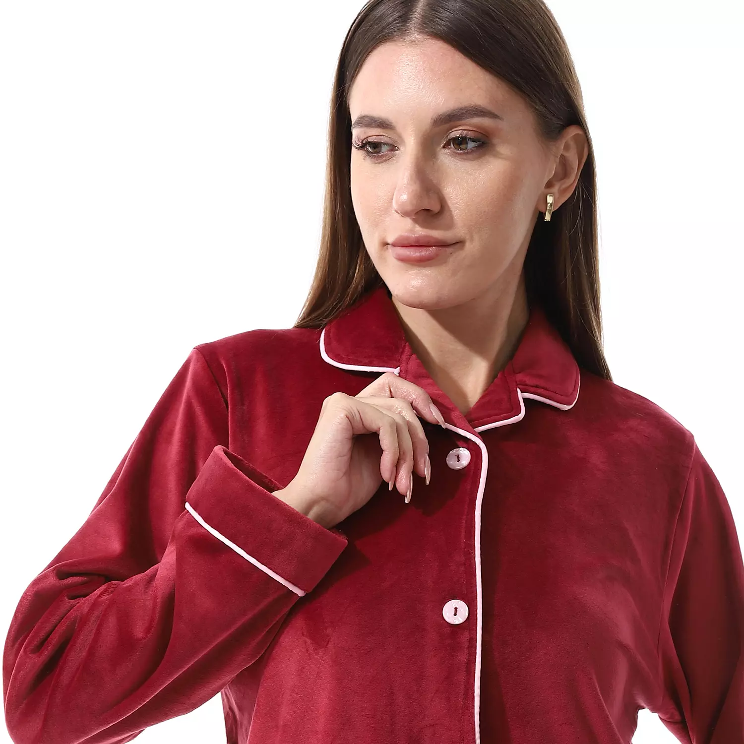 Women Classic Fleece PJ - Dark Maroon - 2505 - 025 2