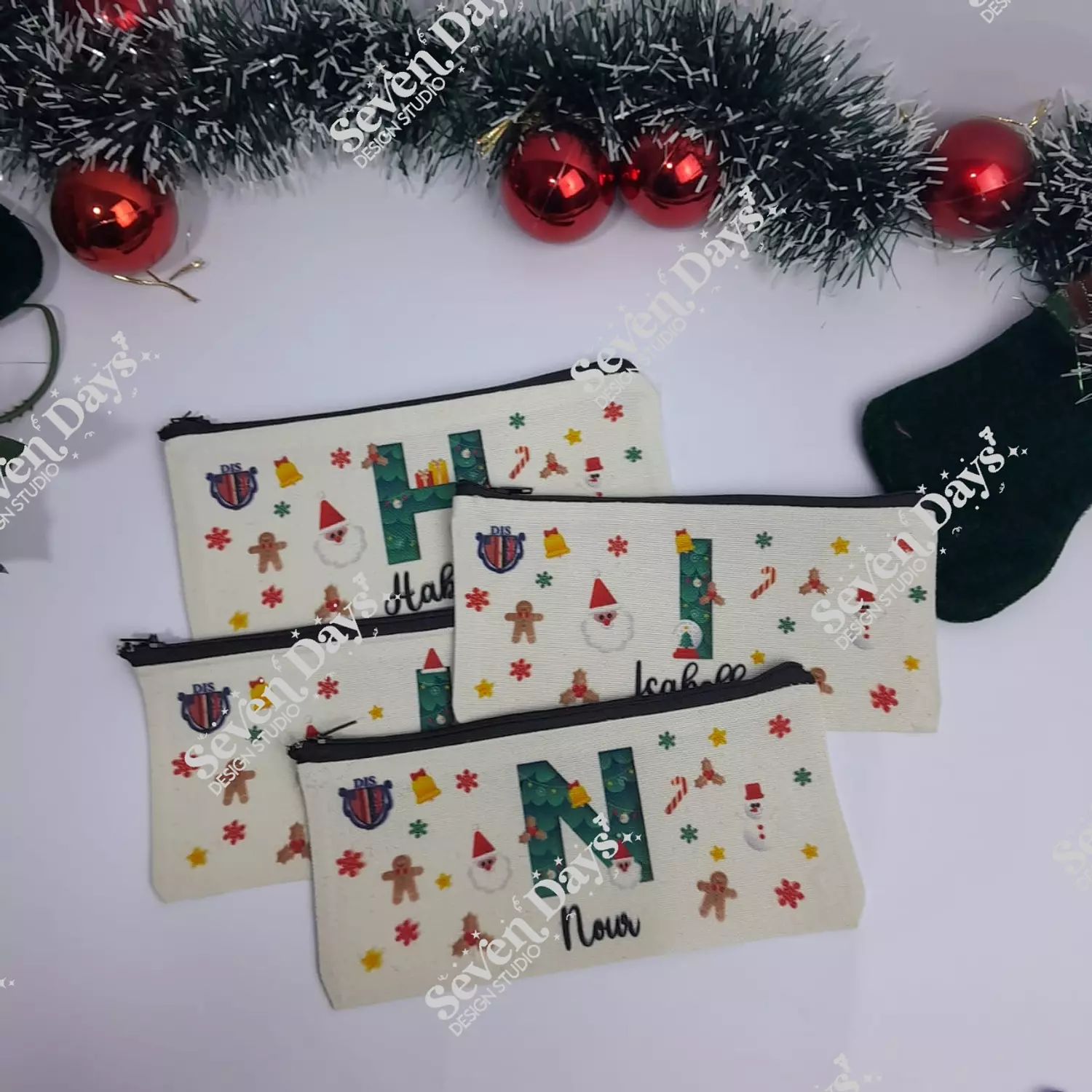 Green Initial Christmas Pencil Case hover image