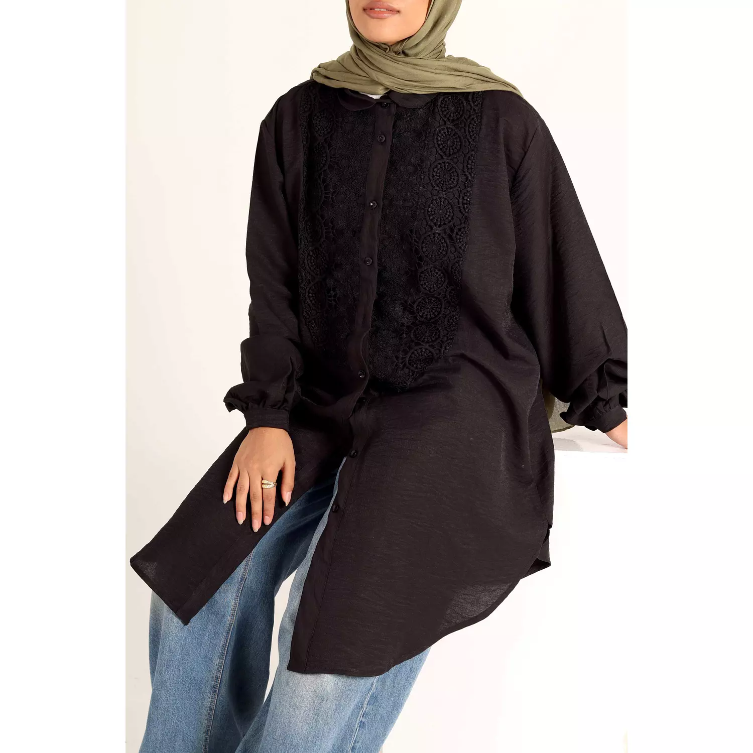 Oversized Black Shirt with Lace 11