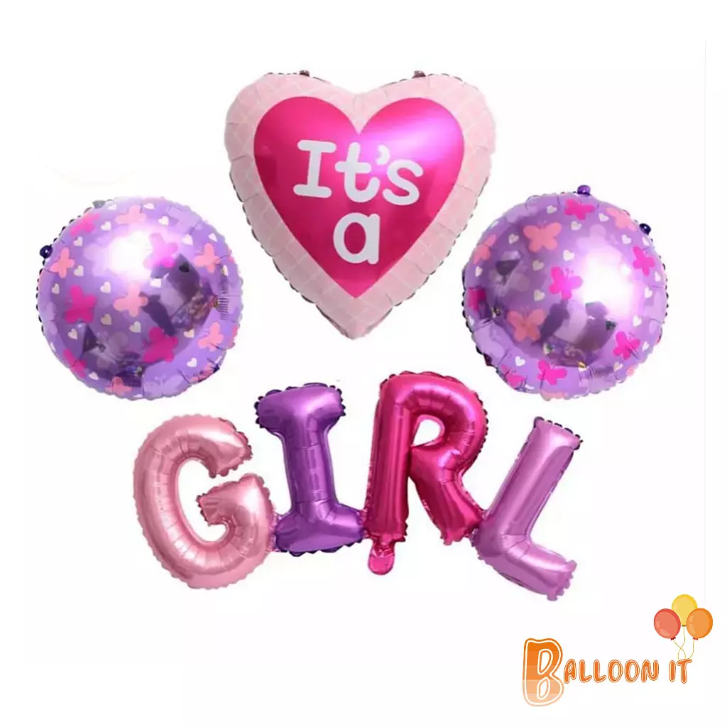 5PCS It's A Girl- Multi-Balloon 