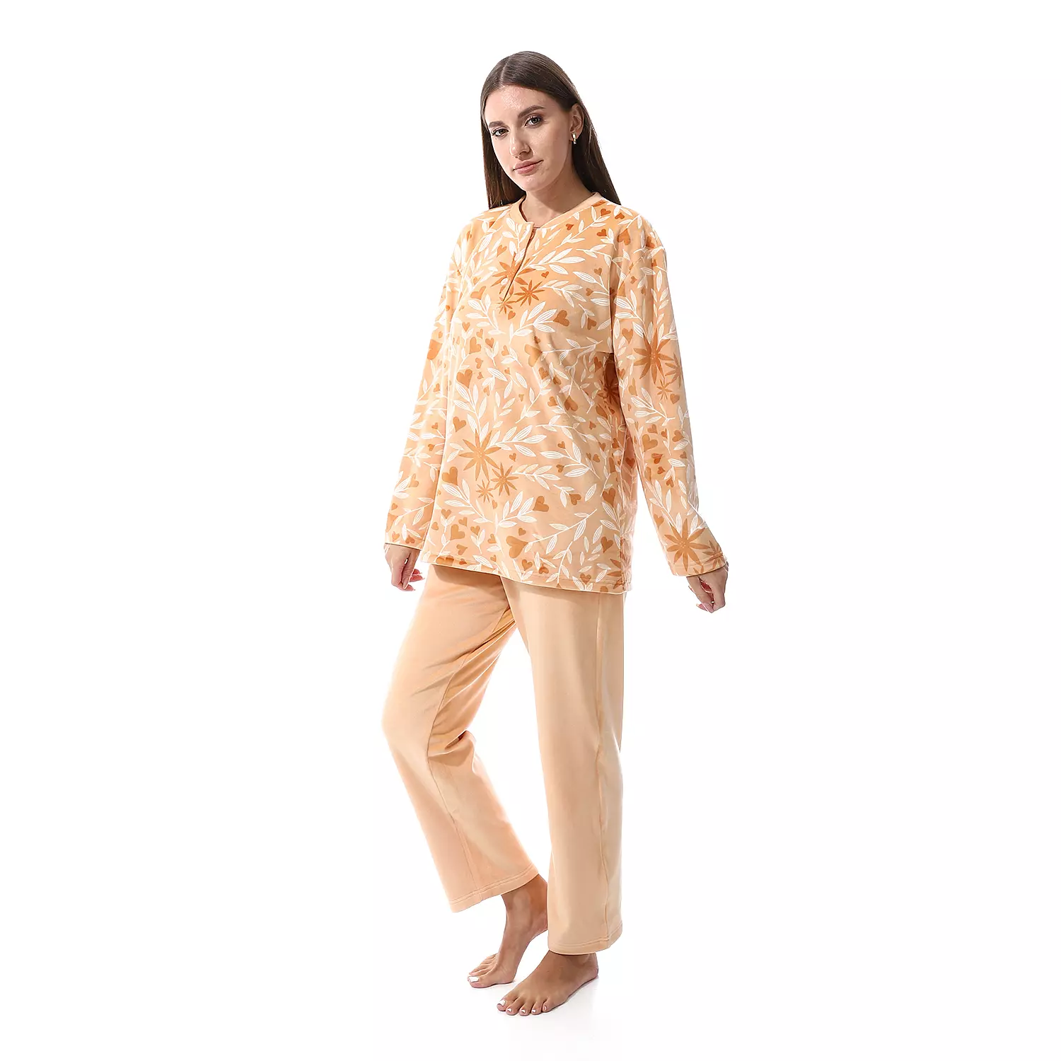 Shorto Women Leaves 2 Button  Fleece PJ - Orange - 2657  4