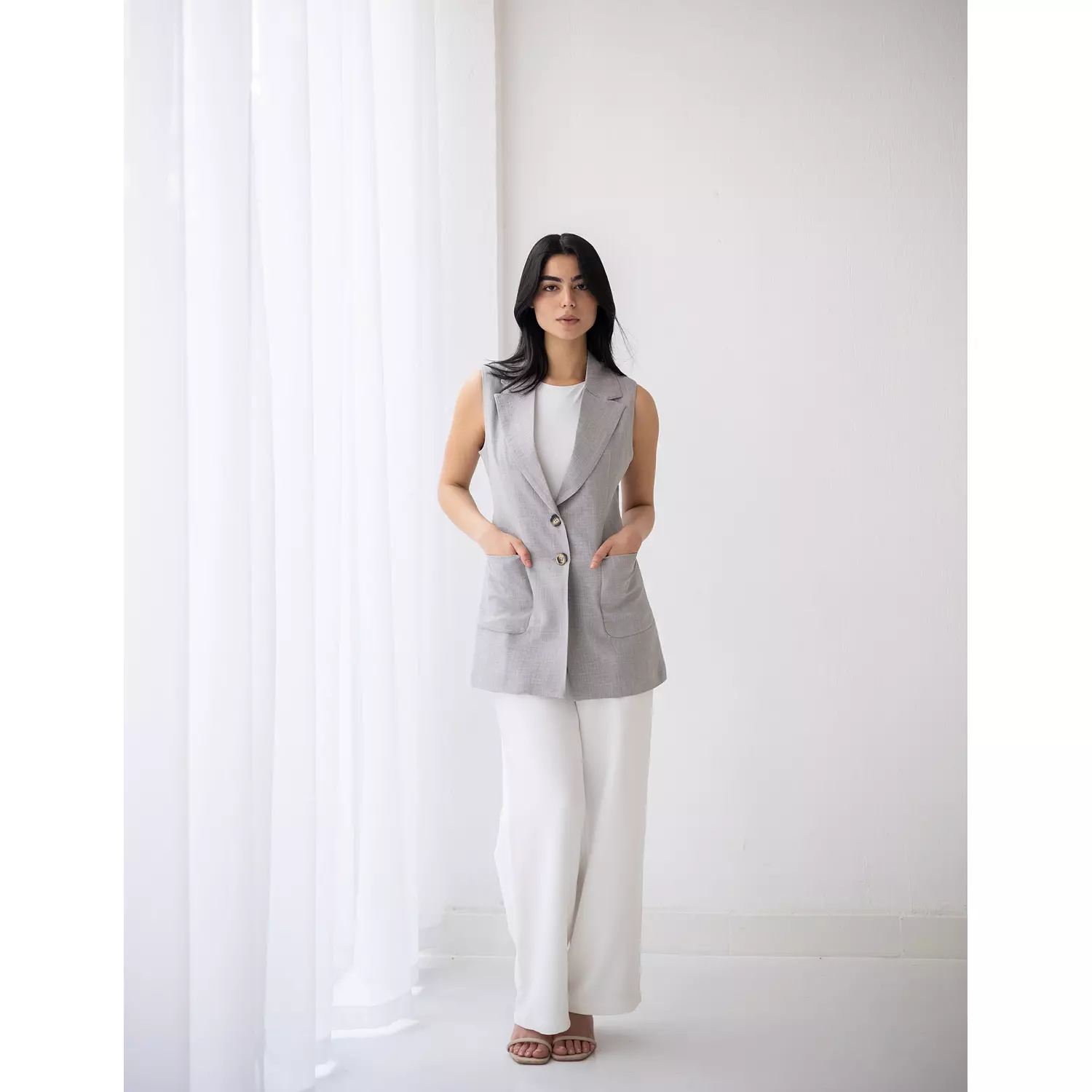 Light gray long linen vest  2