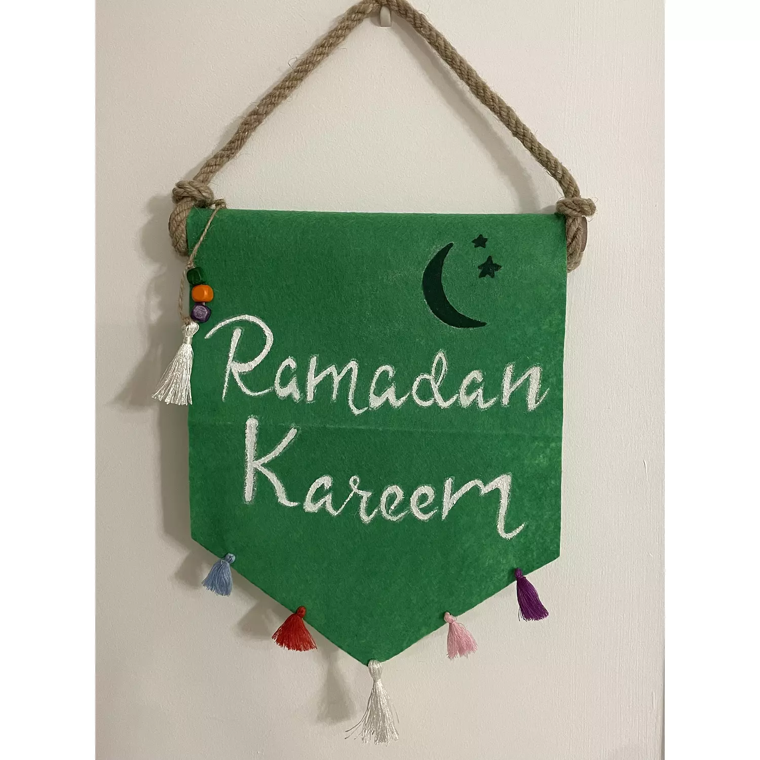 Ramadan kareem hand painted fabric sign wall decor 40cm * 25cm  hover image