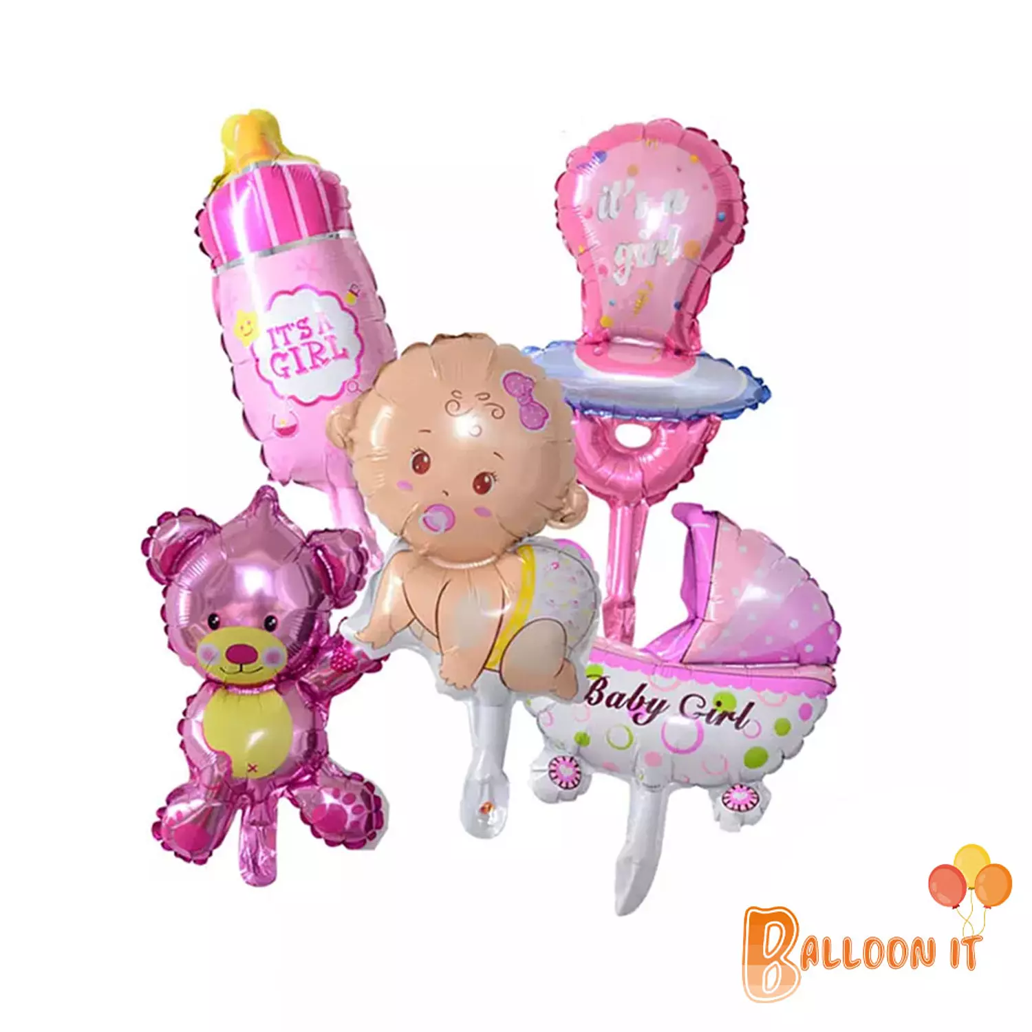 5 pcs baby girl foil balloons hover image