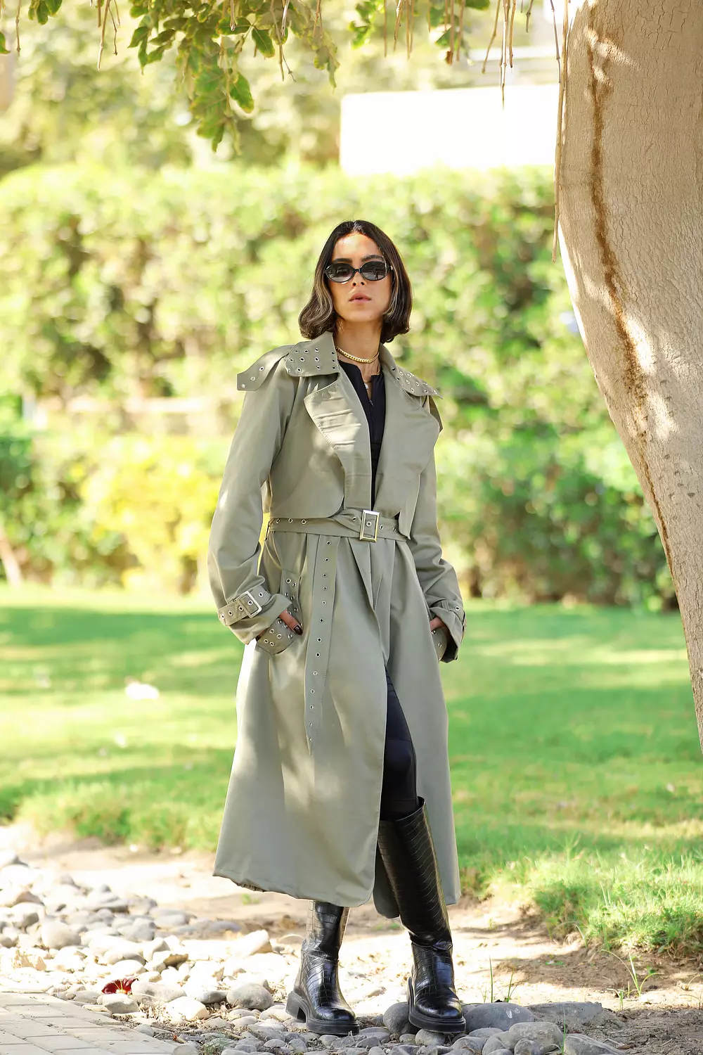 Studded olive trench coat  3