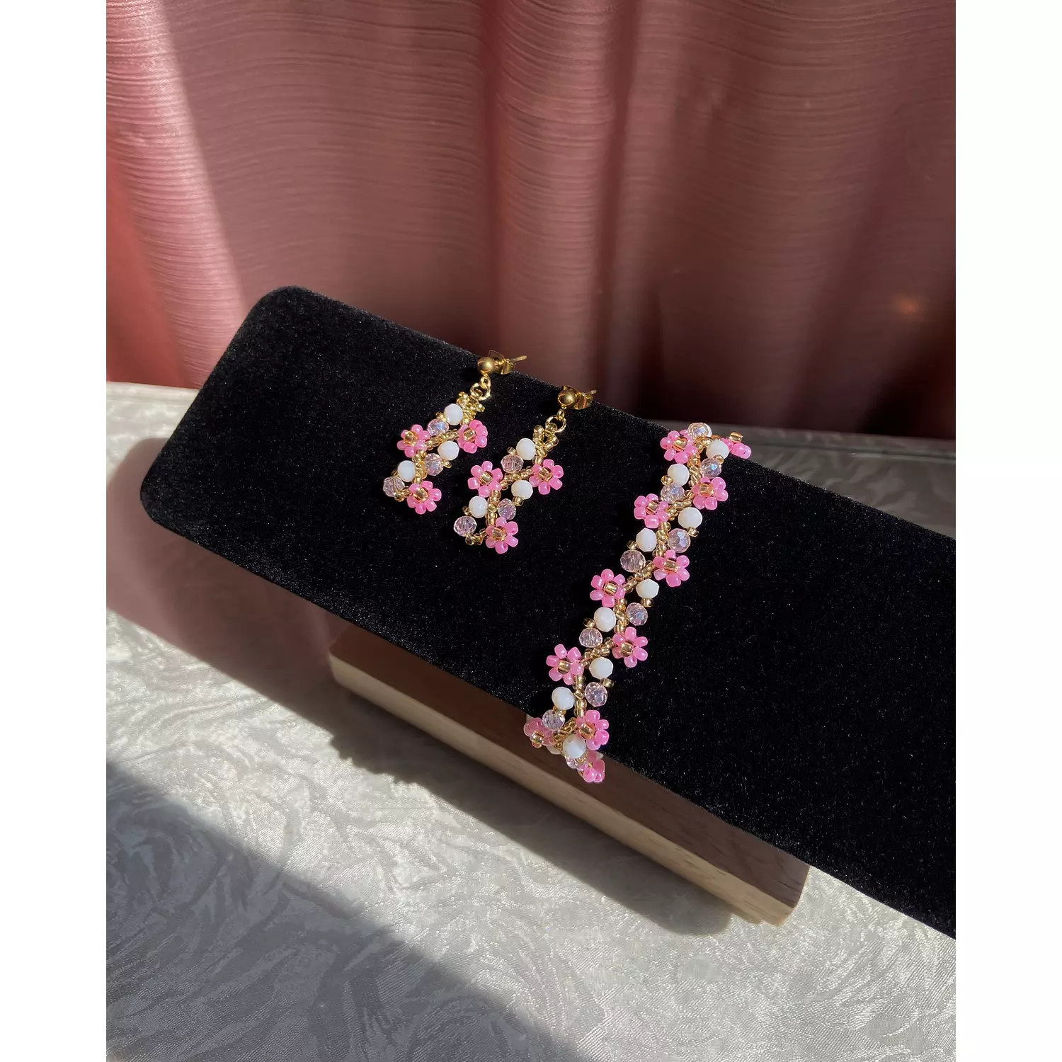 ✨Floria design ✨Pink flowers with white and rose crystal set 🩷✨ 3