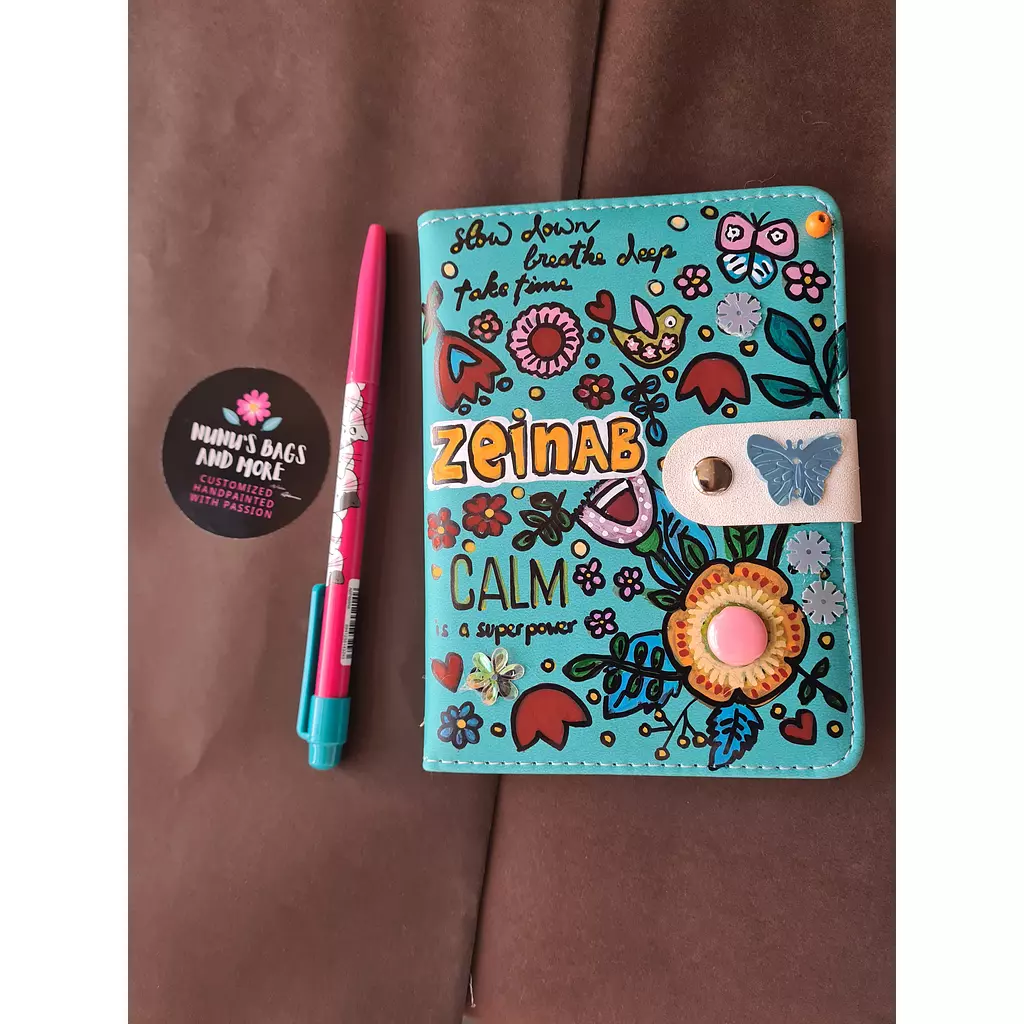 Handpainted leather cover notebook with attached cute accessories 