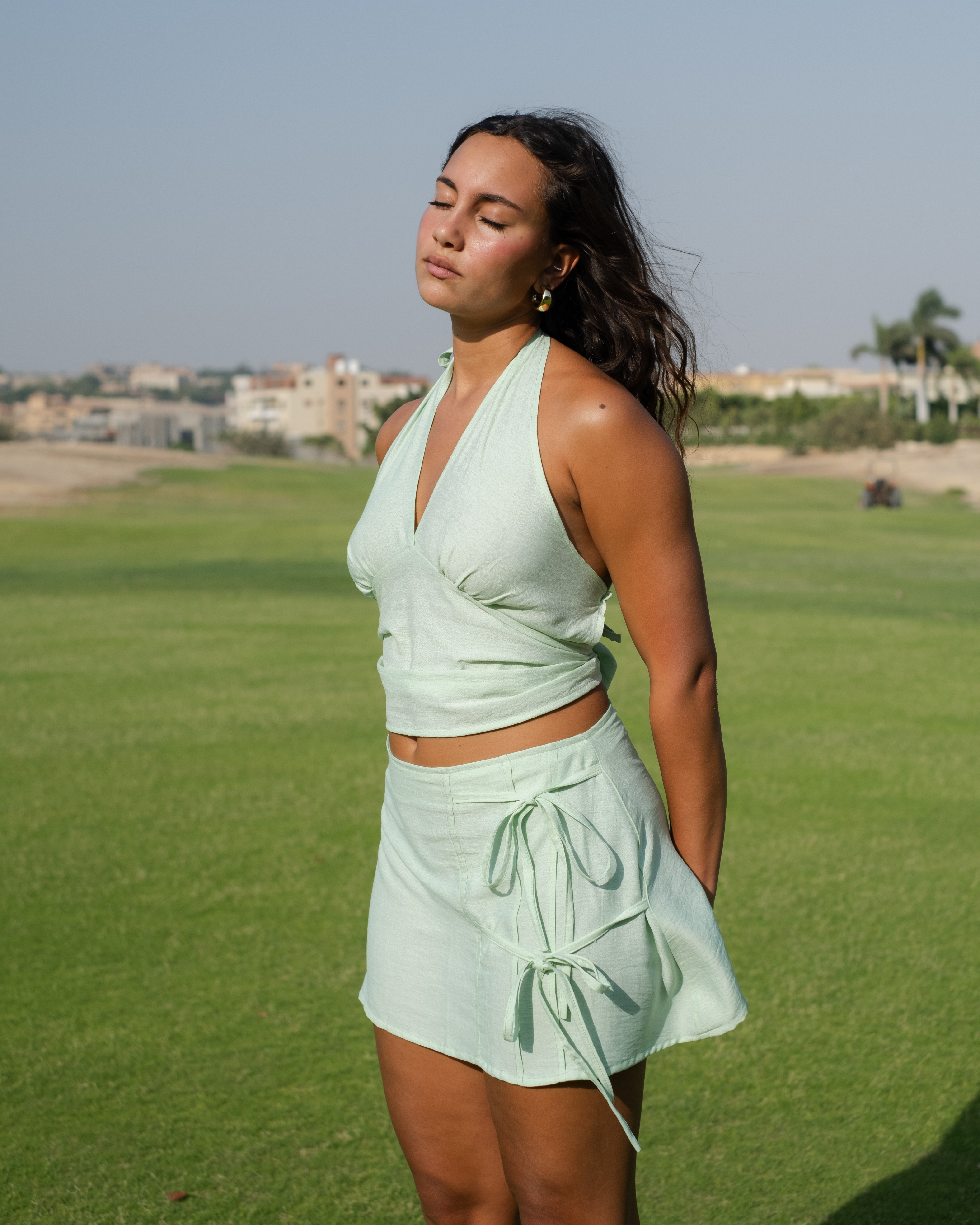 Mint Green Open Back Linen top