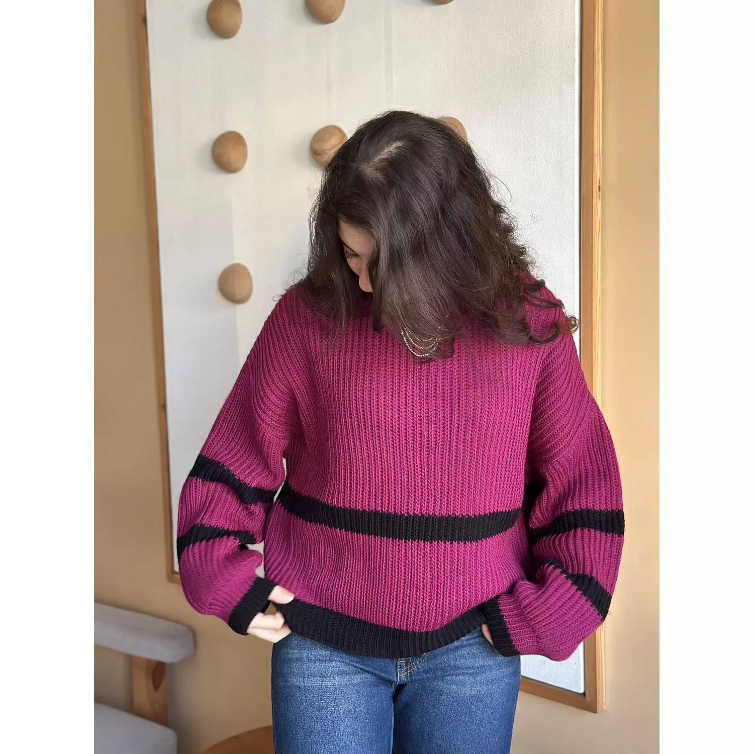 Pink Striped Knit Sweater 1